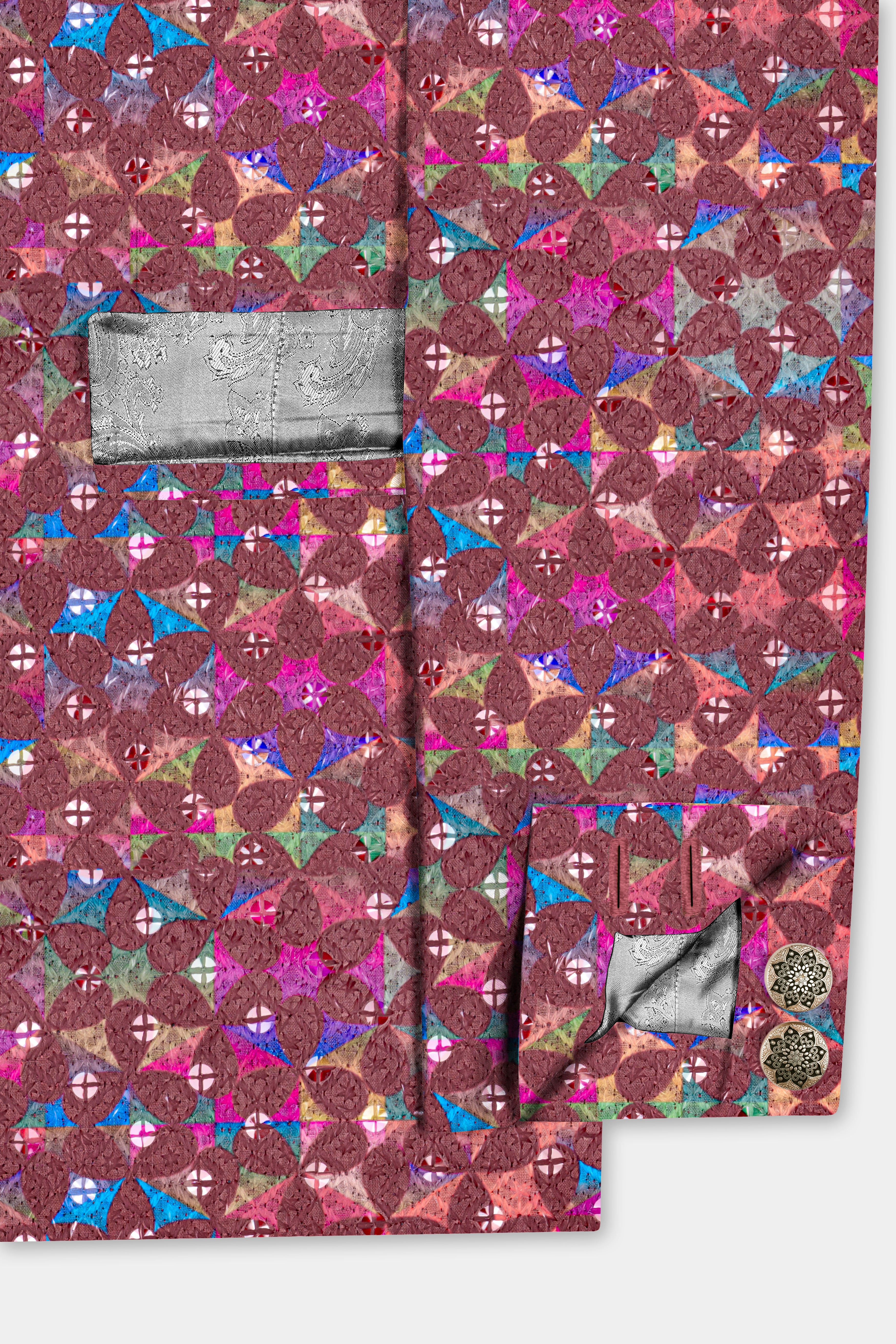 Cordovan Brown And Trendy Purple Multicolour Embroidered Cross Placket Bandhgala Jodhpuri