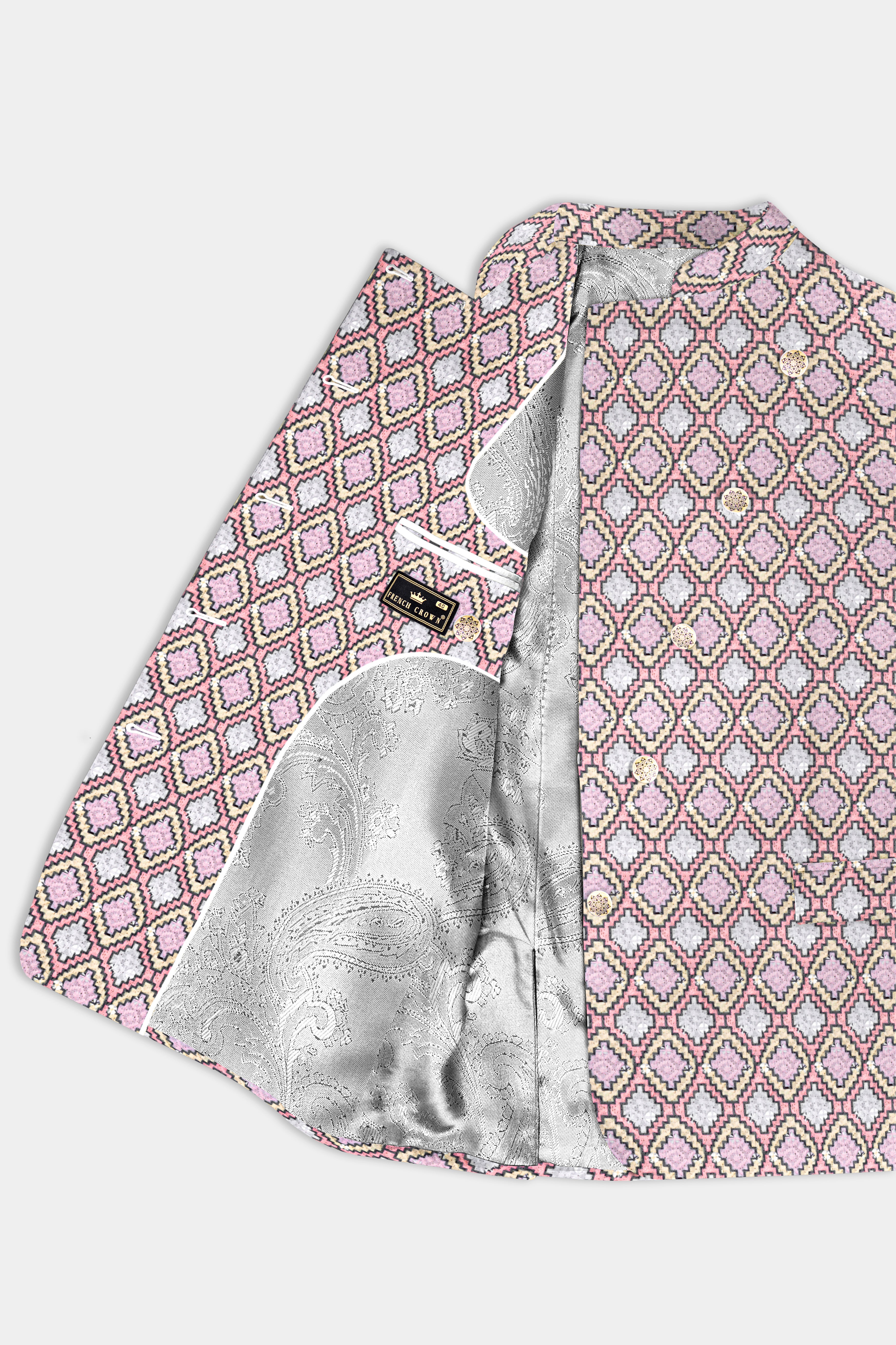 Azalea Pink And Astra Yellow MultiColour Designer Embroidered Cross Placket Bandhgala Jodhpuri