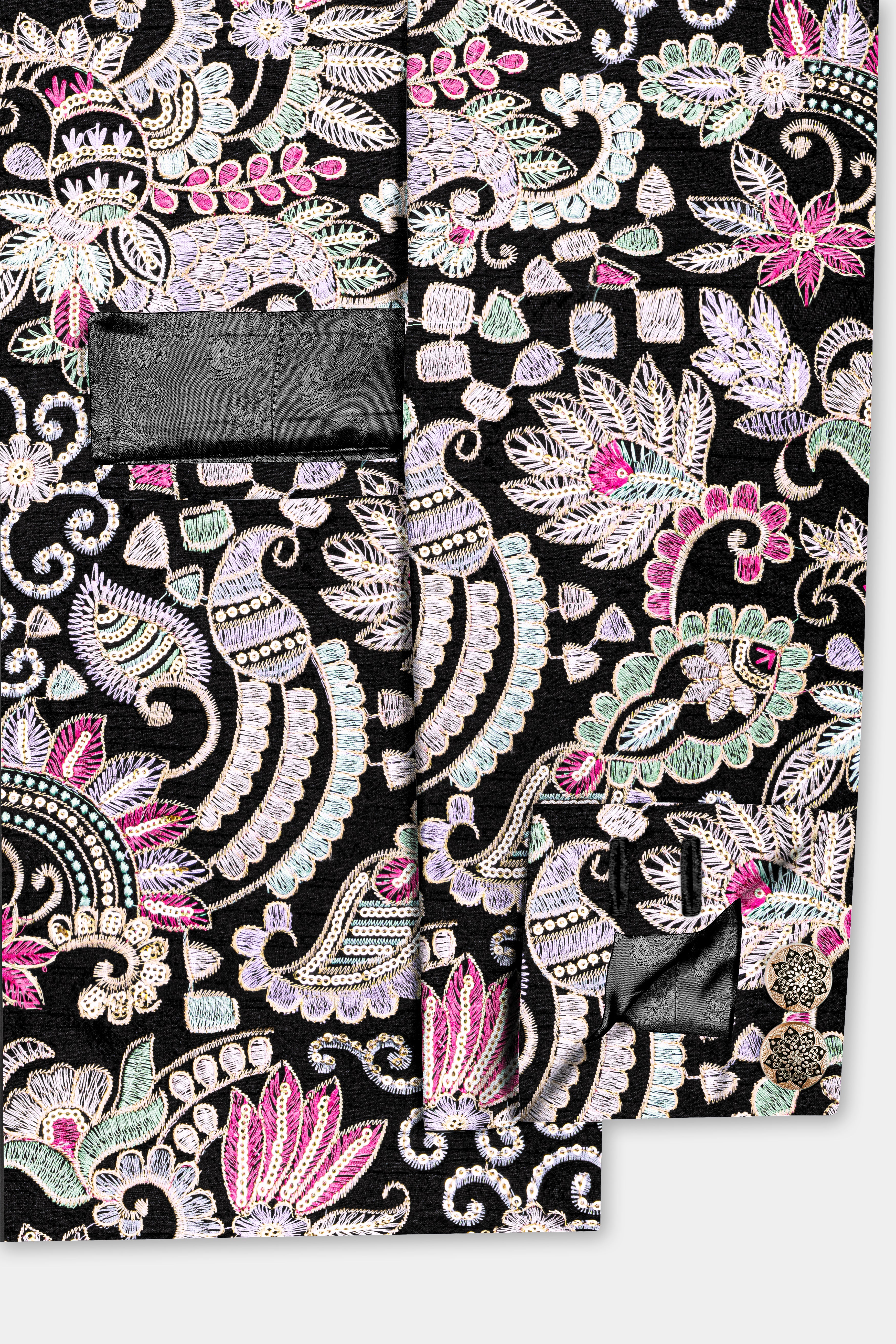 Jade Black And Amethyst Purple MultiColour Designer Heavy Embroidered Cross Placket Bandhgala Jodhpuri