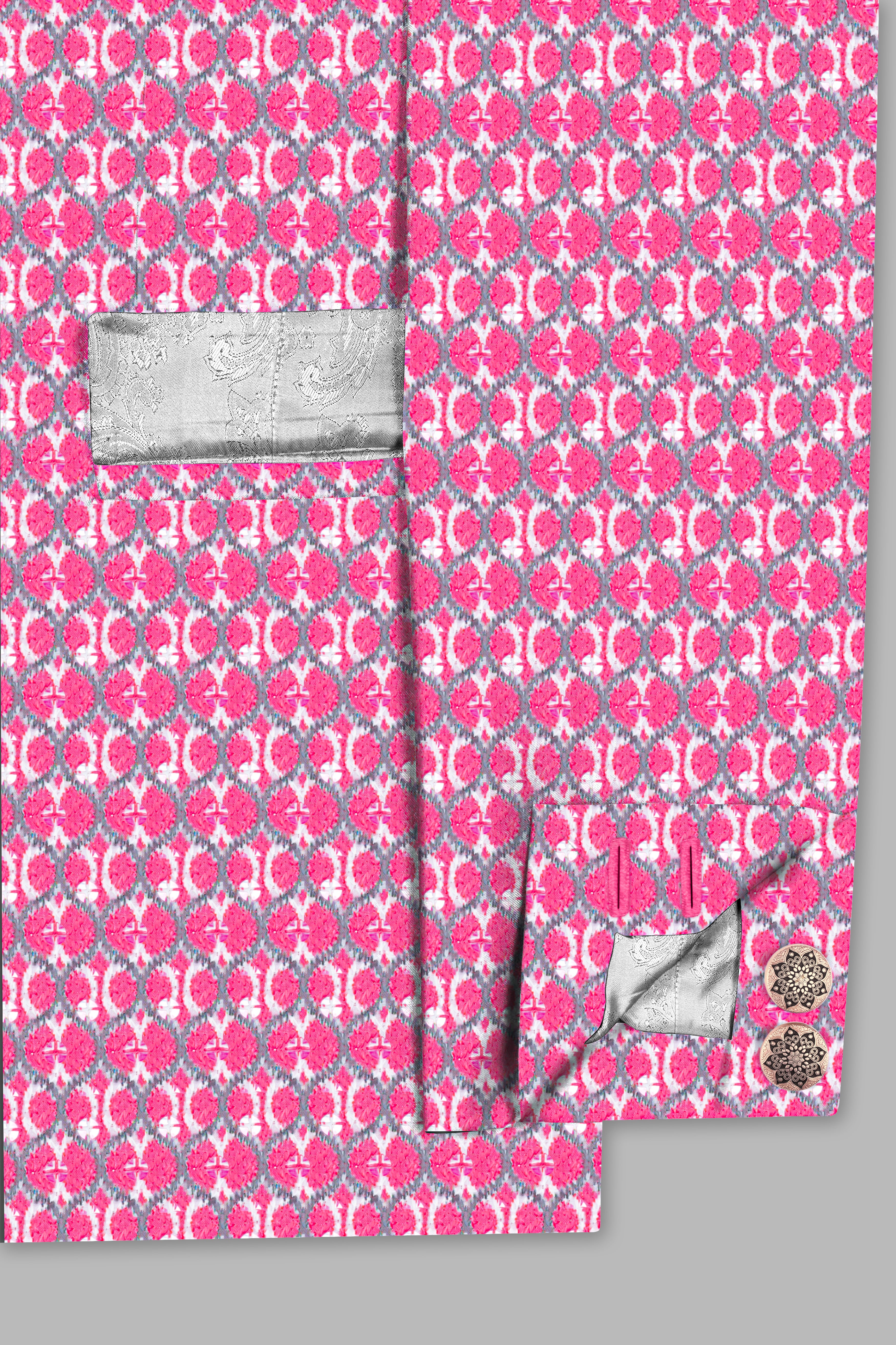 French Rose Pink And  Bright White Designer Embroidered Cross Placket Bandhgala Jodhpuri