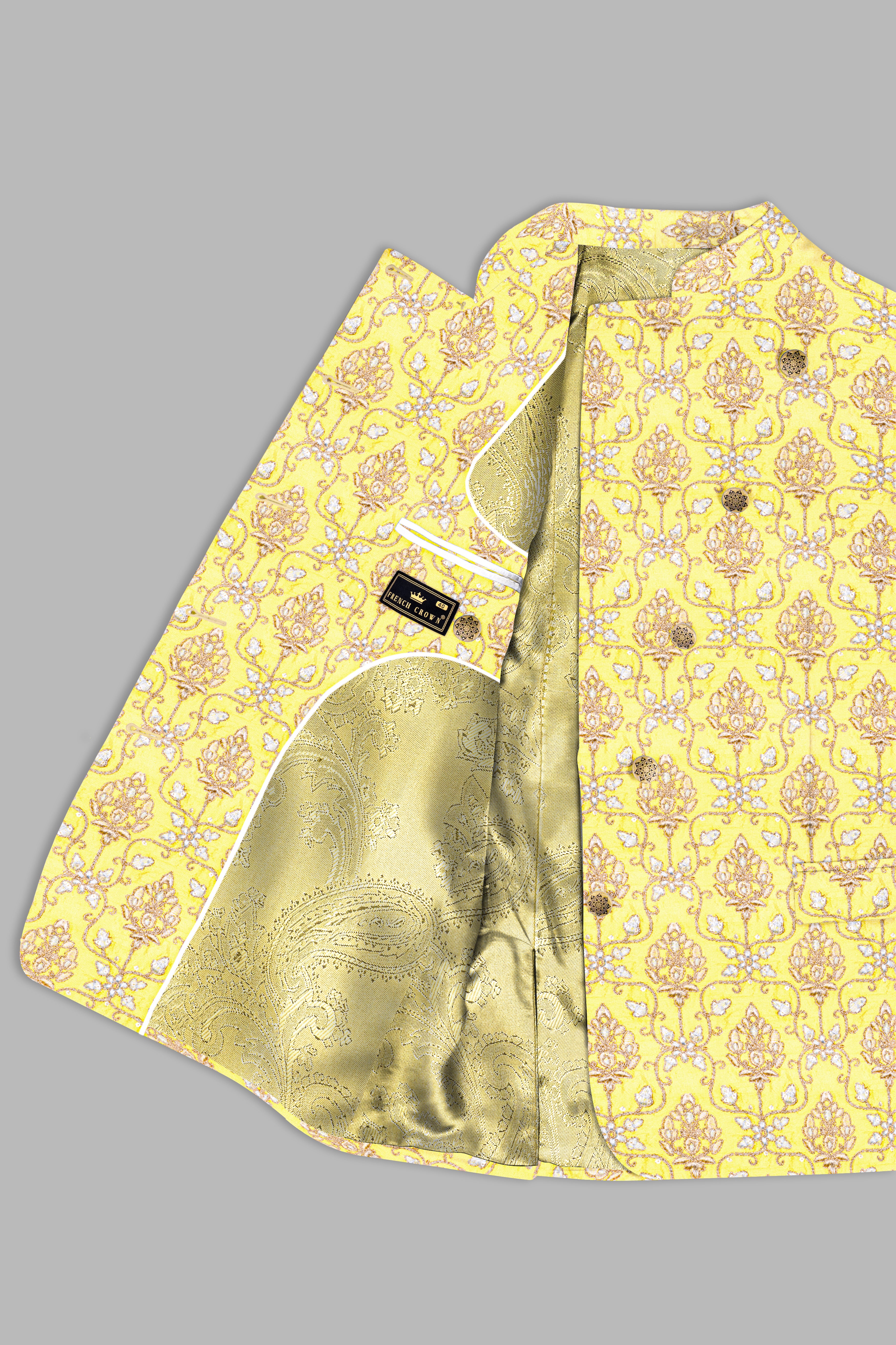 Marigold Yellow And Quicksand Brown Thread Embroidered Cross Placket Bandhgala Jodhpuri