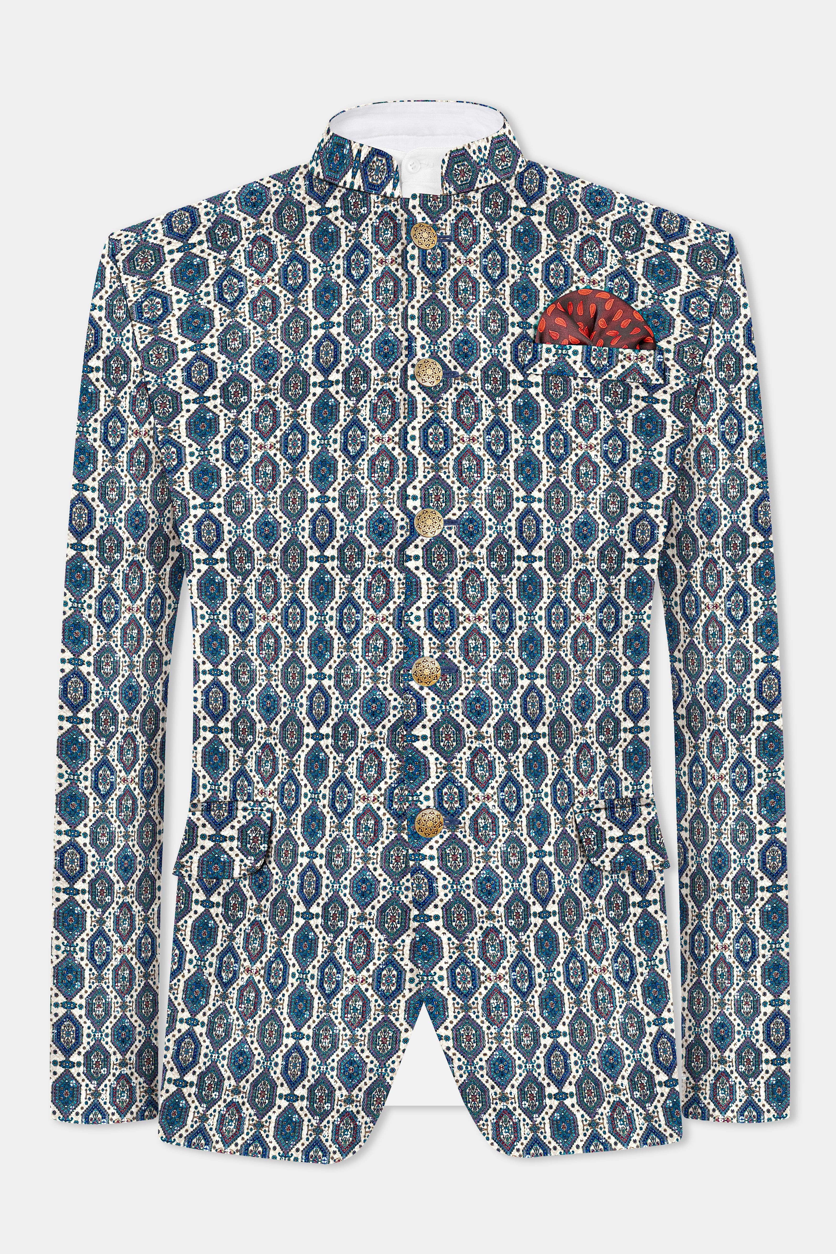 Bluish blue And Claret Red Thread Embroidered Bandhgala Jodhpuri