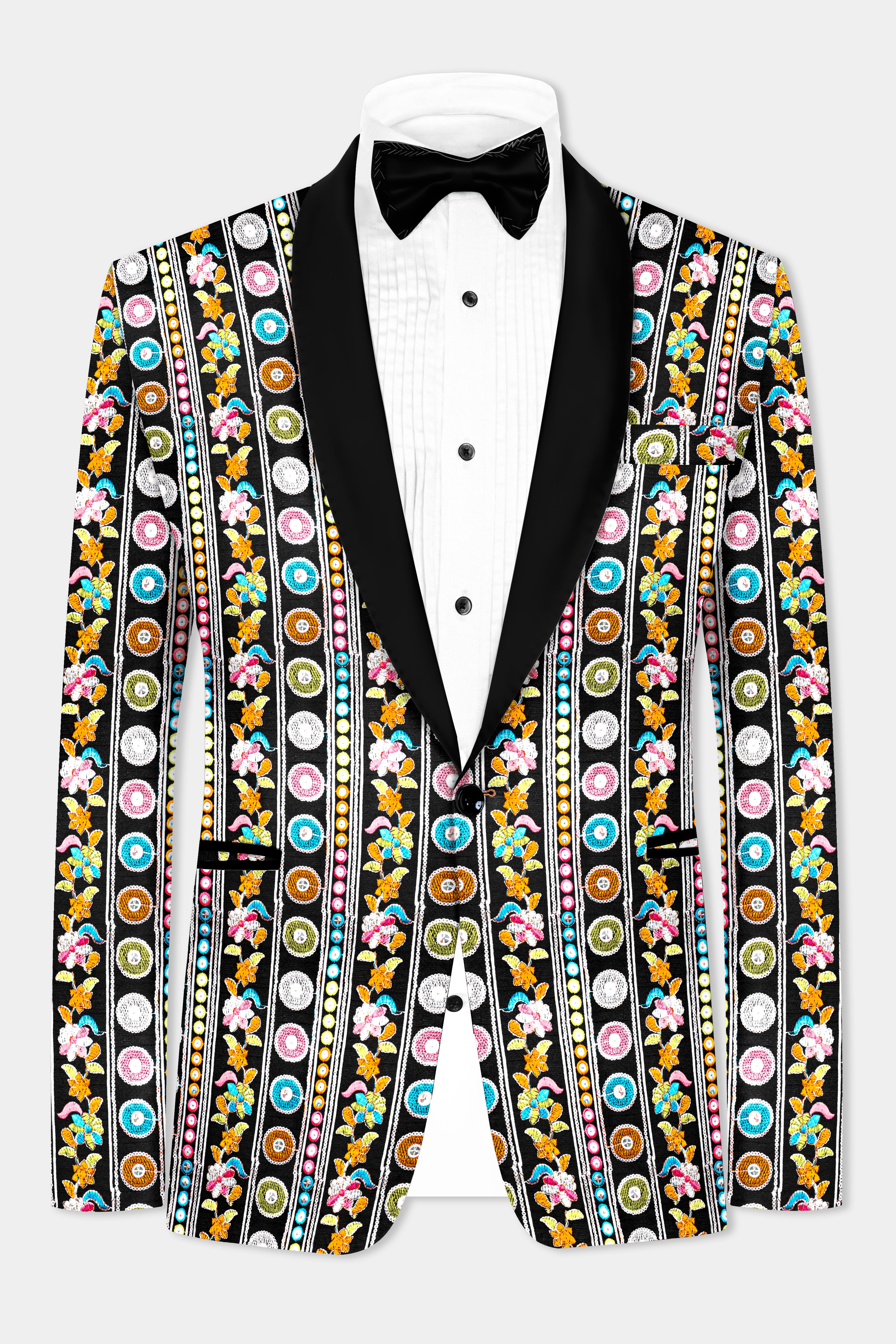 Jade Black And Rose Pink Multicolour Textured Premium Polyester  Tuxedo-Blazer for Men.