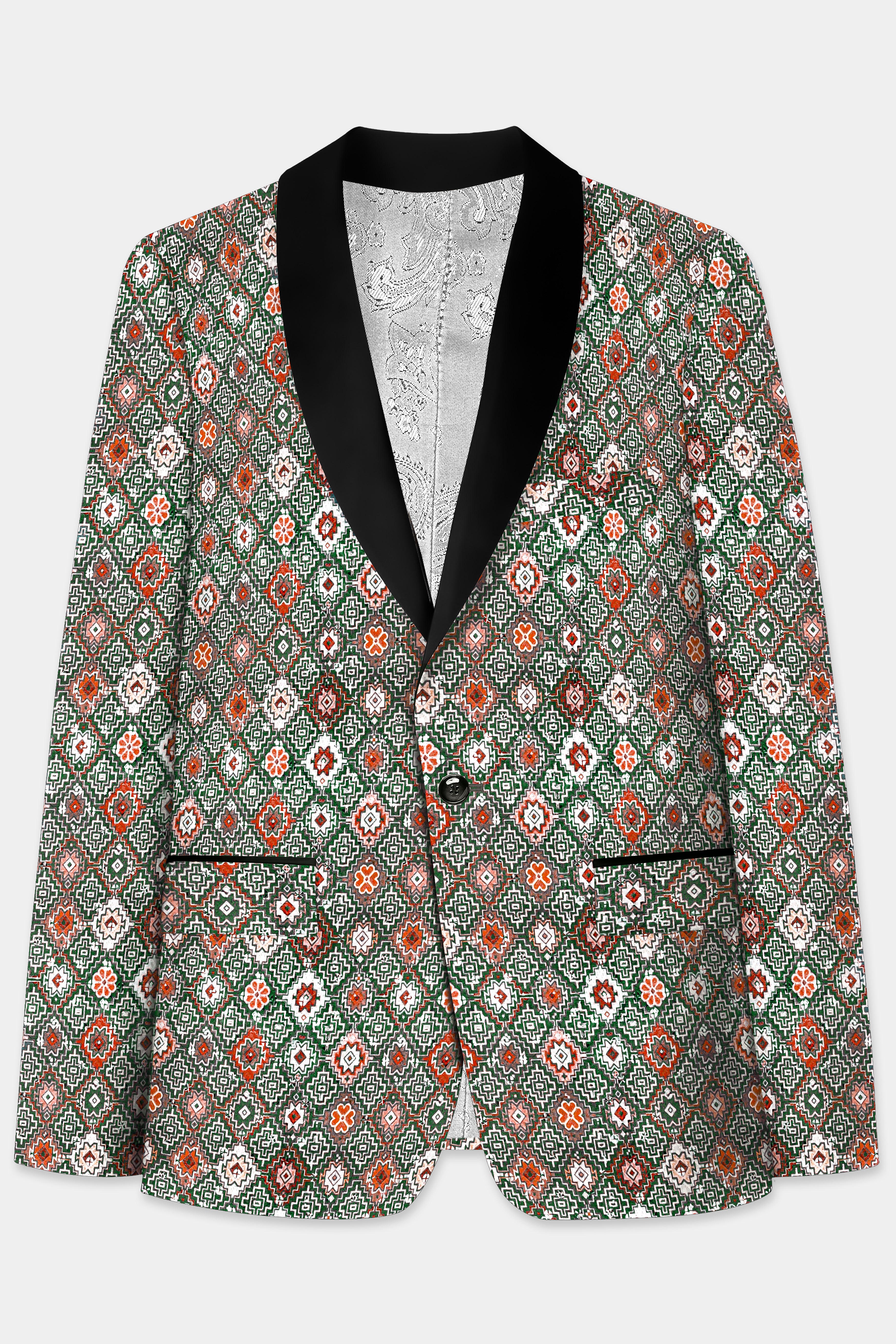 Ironside Green And Rosy Pink Multicolour Thread Embroidered Tuxedo Blazer