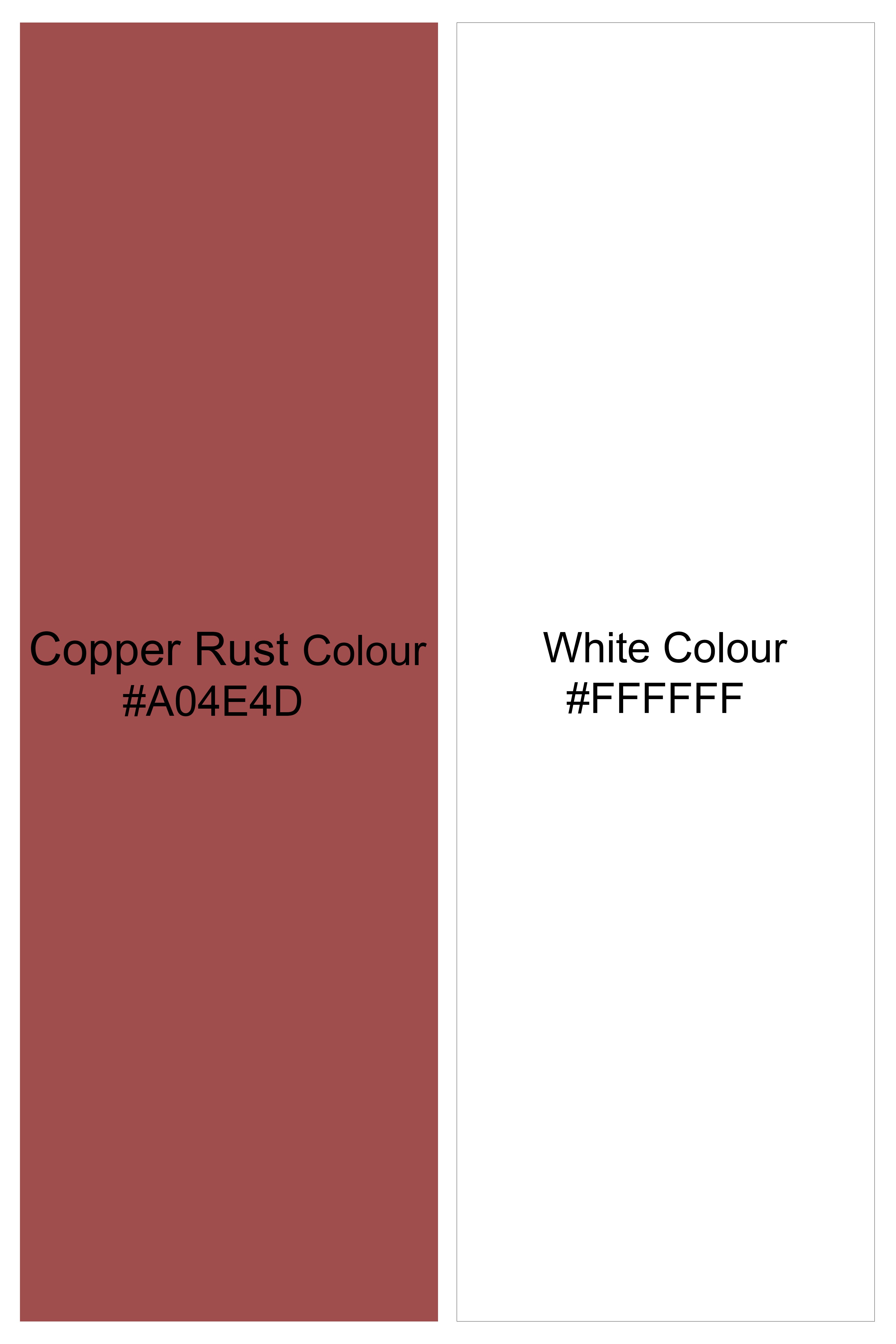 Copper Rust Brown And Bright White Embroidered Peak Collar Tuxedo Blazer