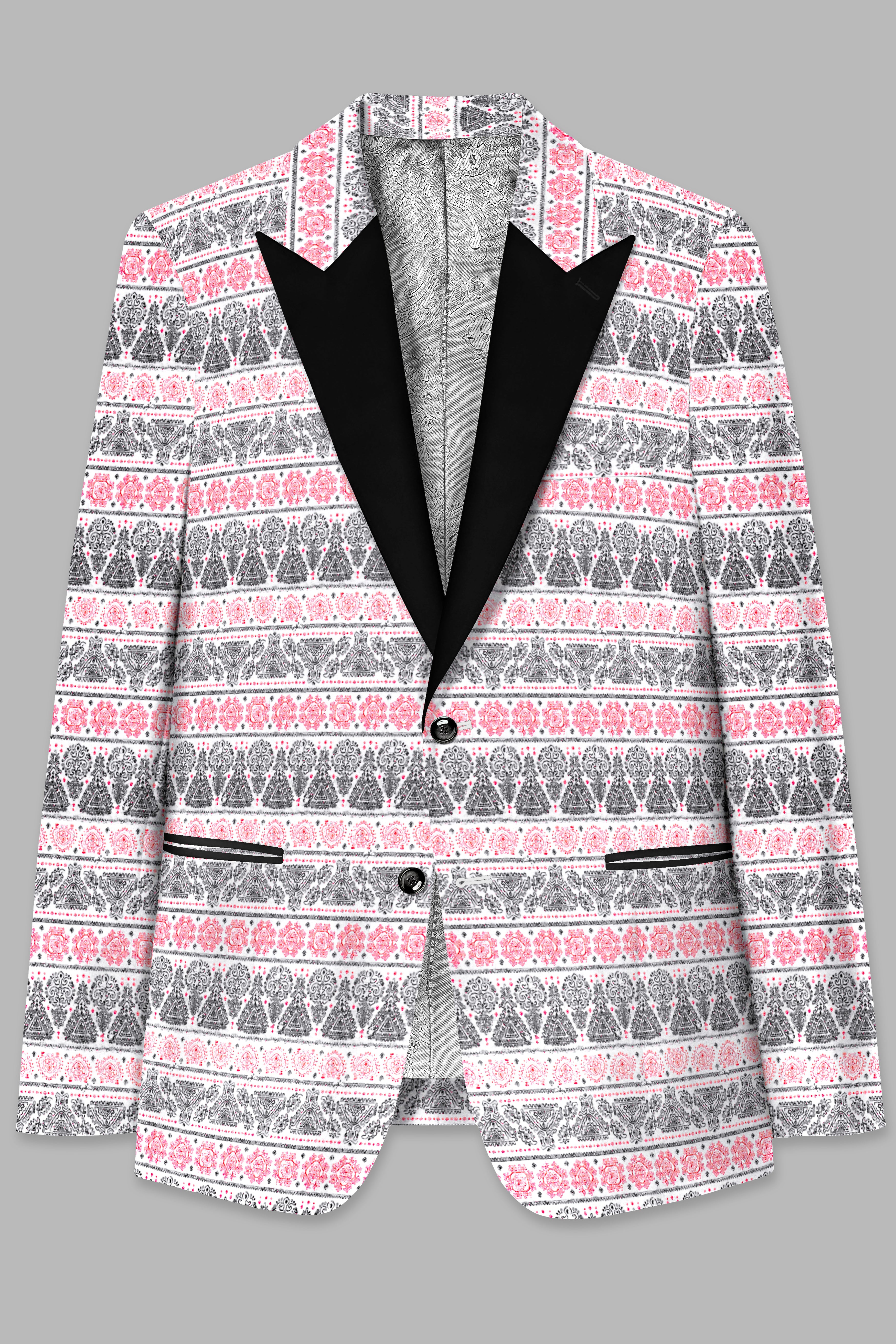 Brink Pink And jade Black Striped Designer Peak Collar Tuxedo Blazer
