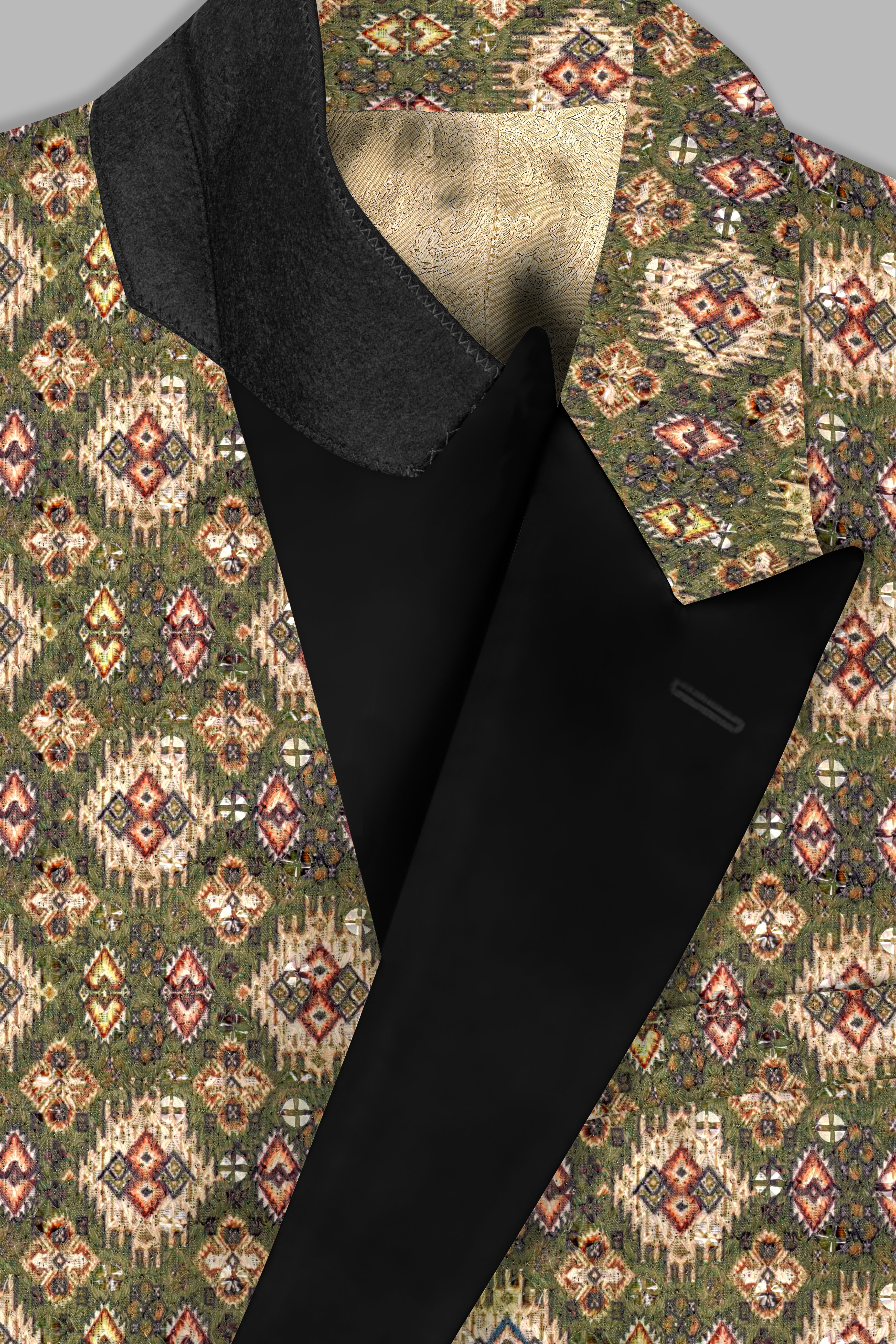 Finch Green and Coffee Brown MultiColour Designer Embroidered Peak Collar Tuxedo Blazer