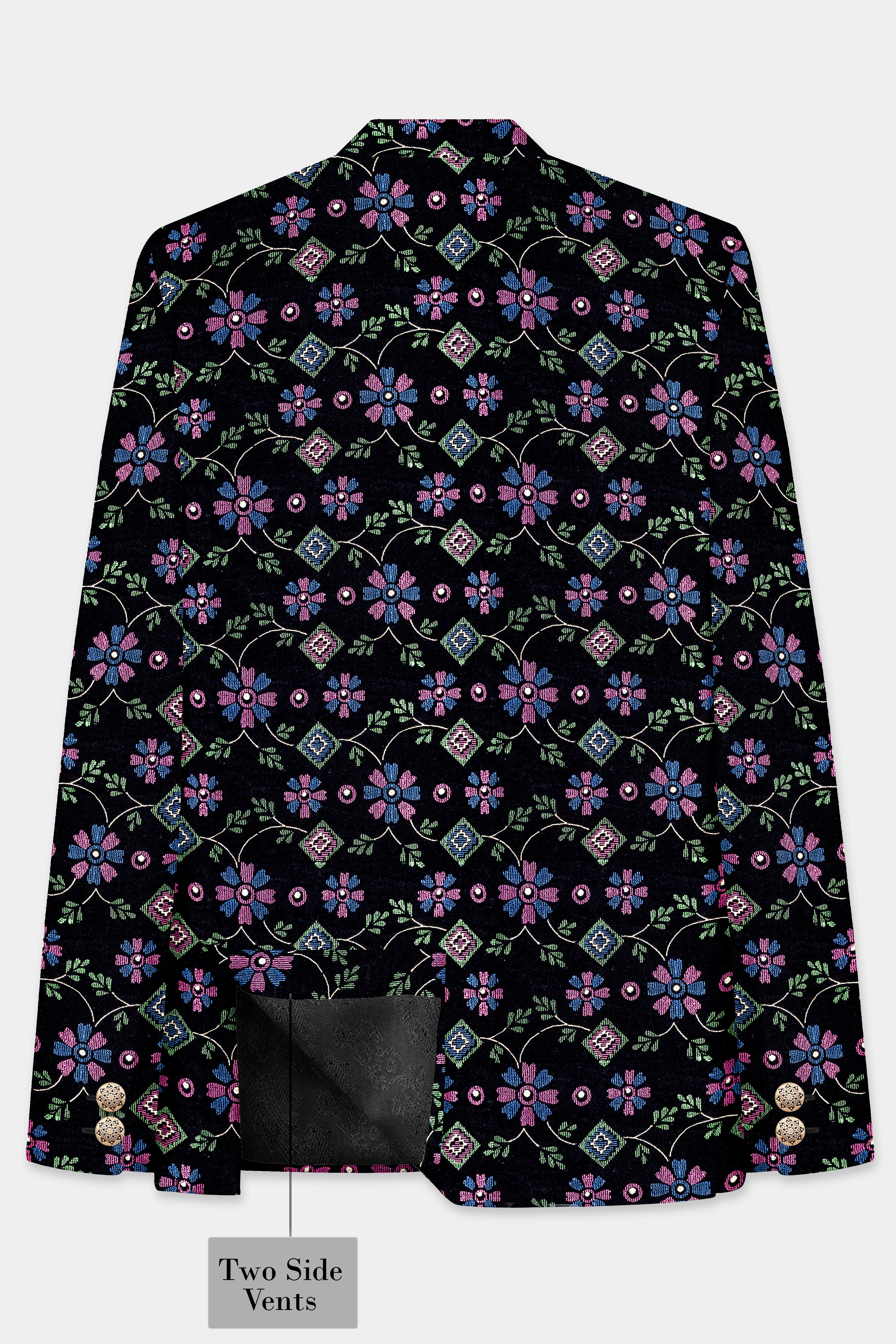 Jade Black And Glade Green Multicolour Floral Jacquard Weave Bandhgala Jodhpuri