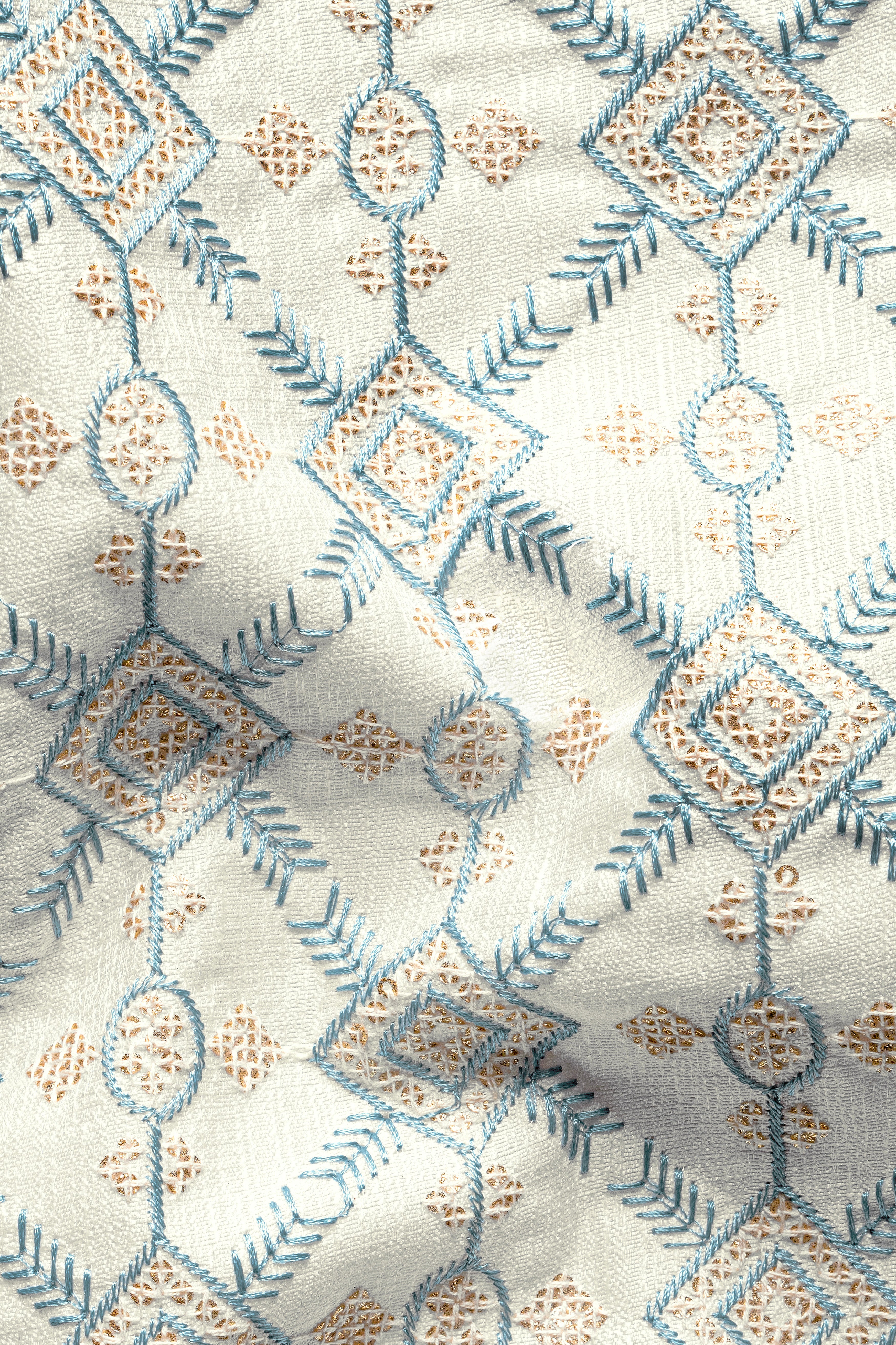 Bianca Cream And Hippie Blue Trellis Thread Embroidered Bandhgala Jodhpuri