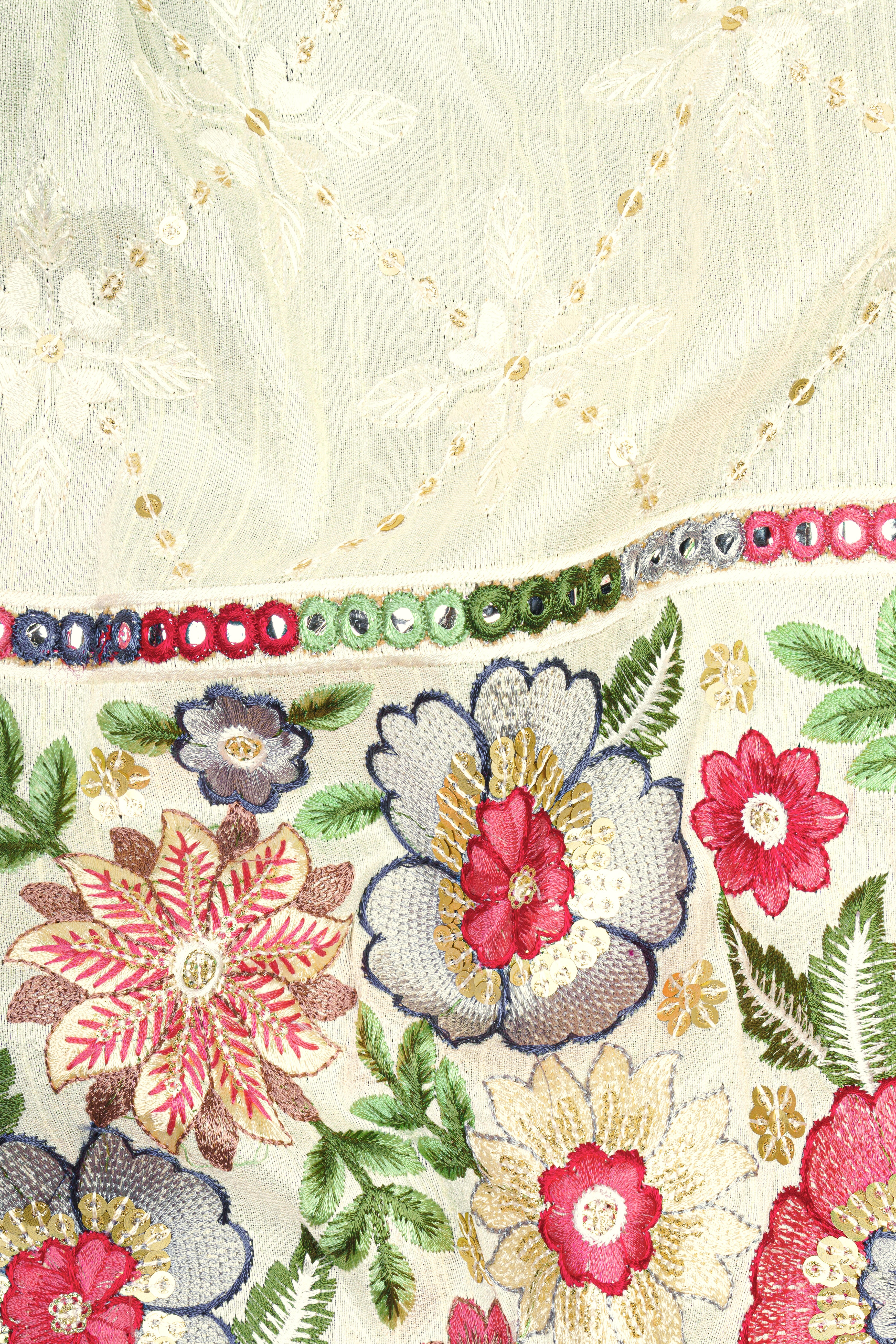 Swizzle Cream sequin and Multicolor thread Embroidered Bandhgala Jodhpuri