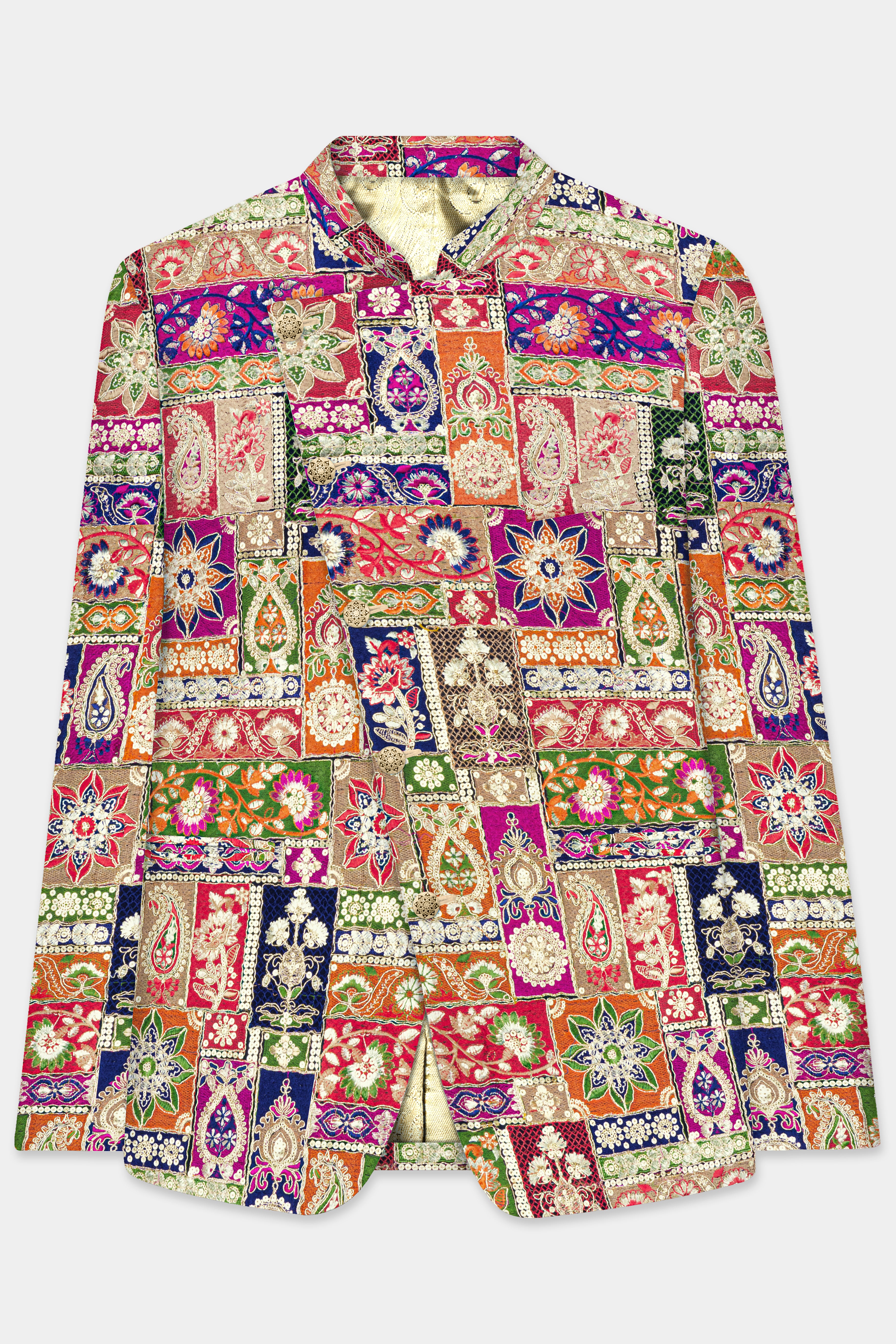 Multicolor Sequin and Heavy Embroidered Thread Work Cross Placket Bandhgala Jodhpuri