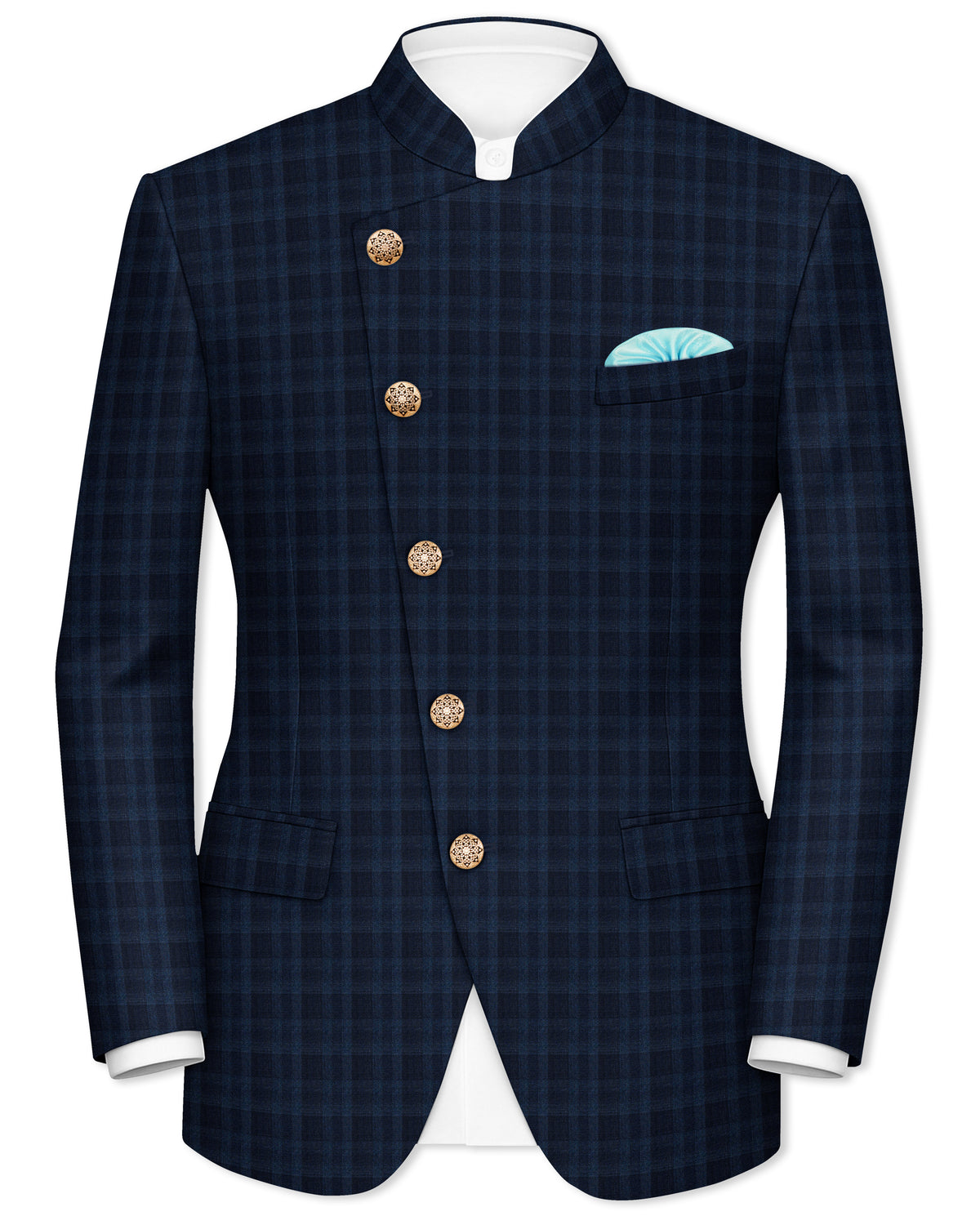 Baltic Blue Checks-palid Premium Polyester Bandhgala/Jodhpuri Blazers ...