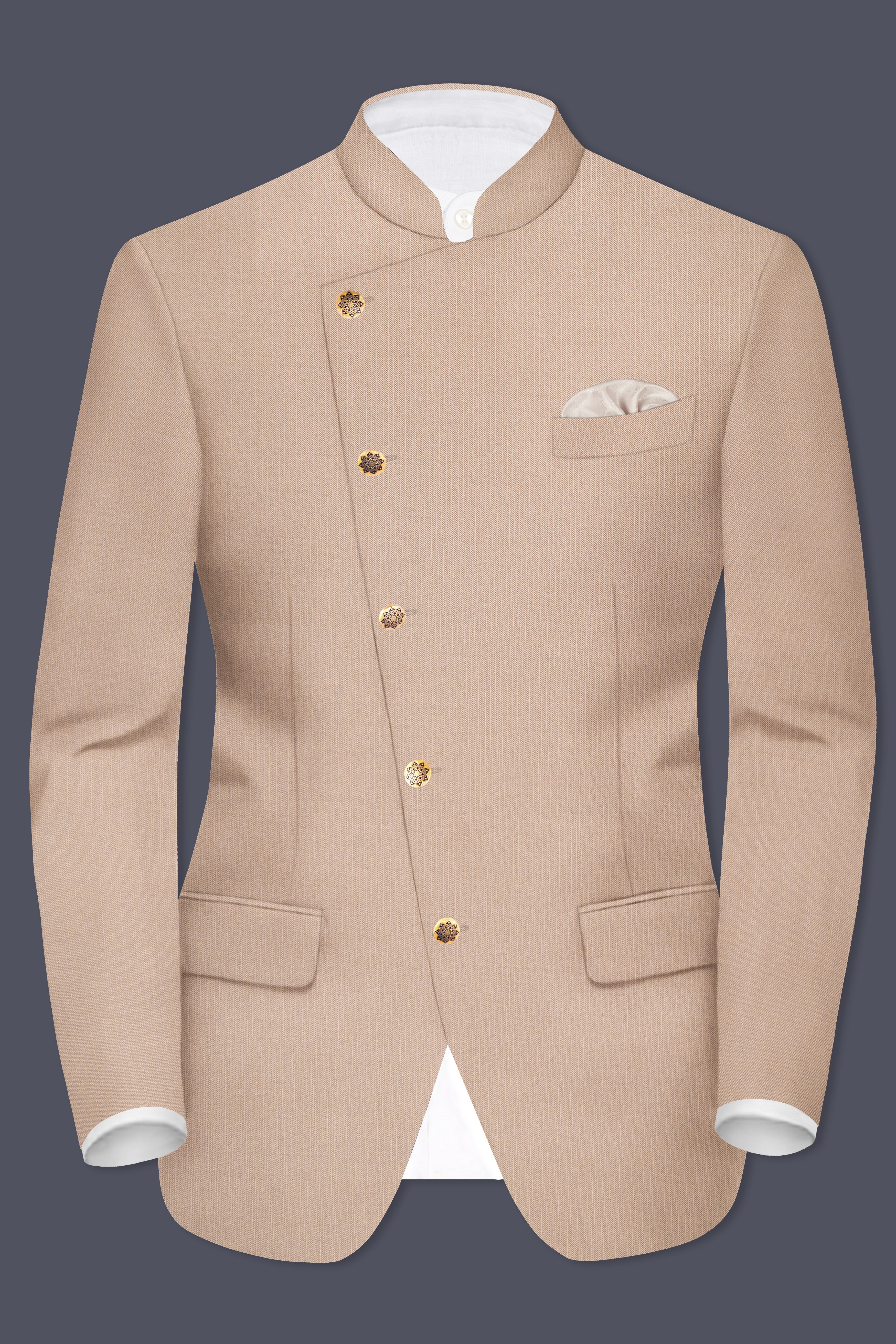Hazelnut Subtle Sheen Cross Placket Bandhgala/Mandarin Blazer