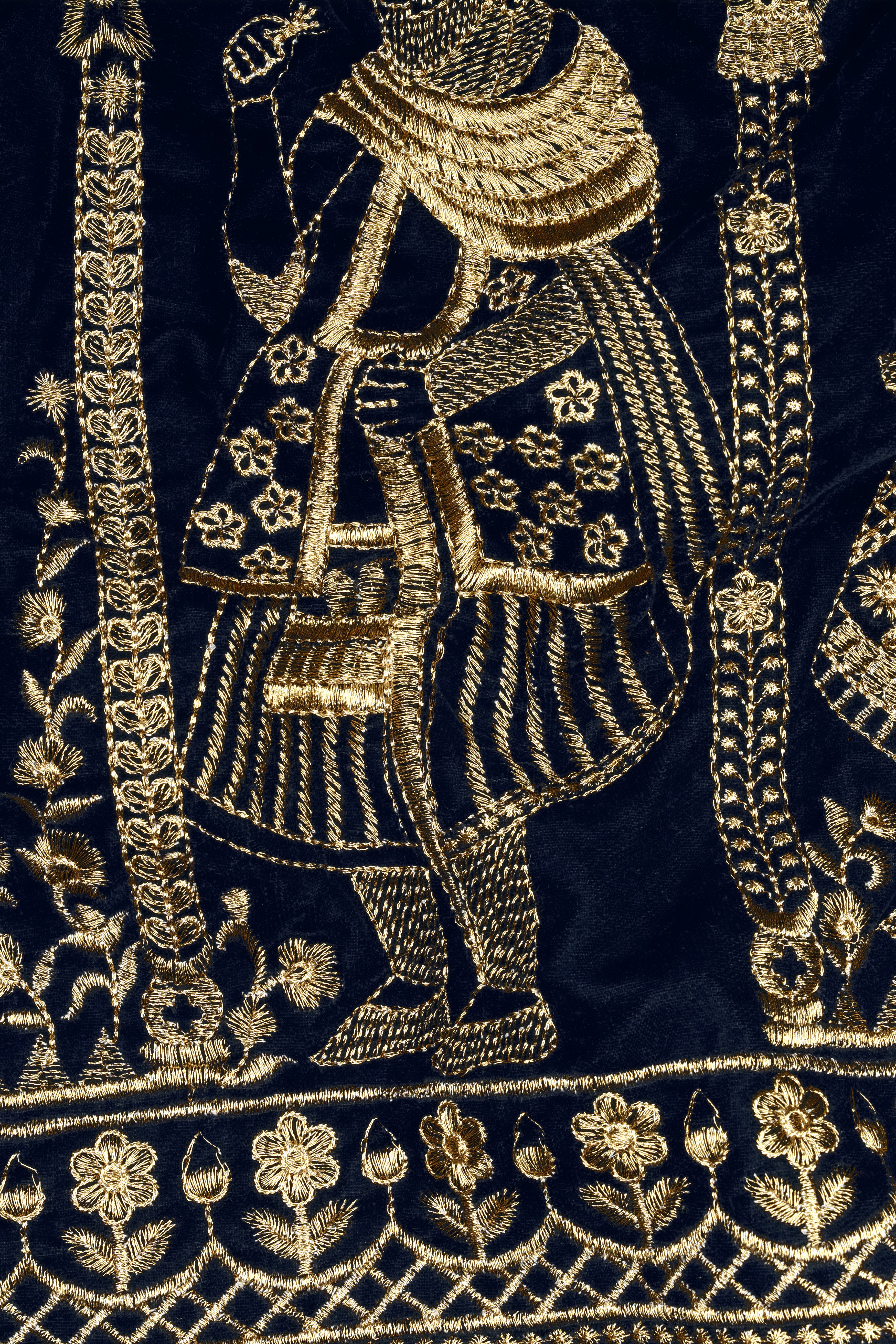 Jaguar Blue Embroidered Mughal Empire Printed Velvet Peak Collar Tuxedo Blazer