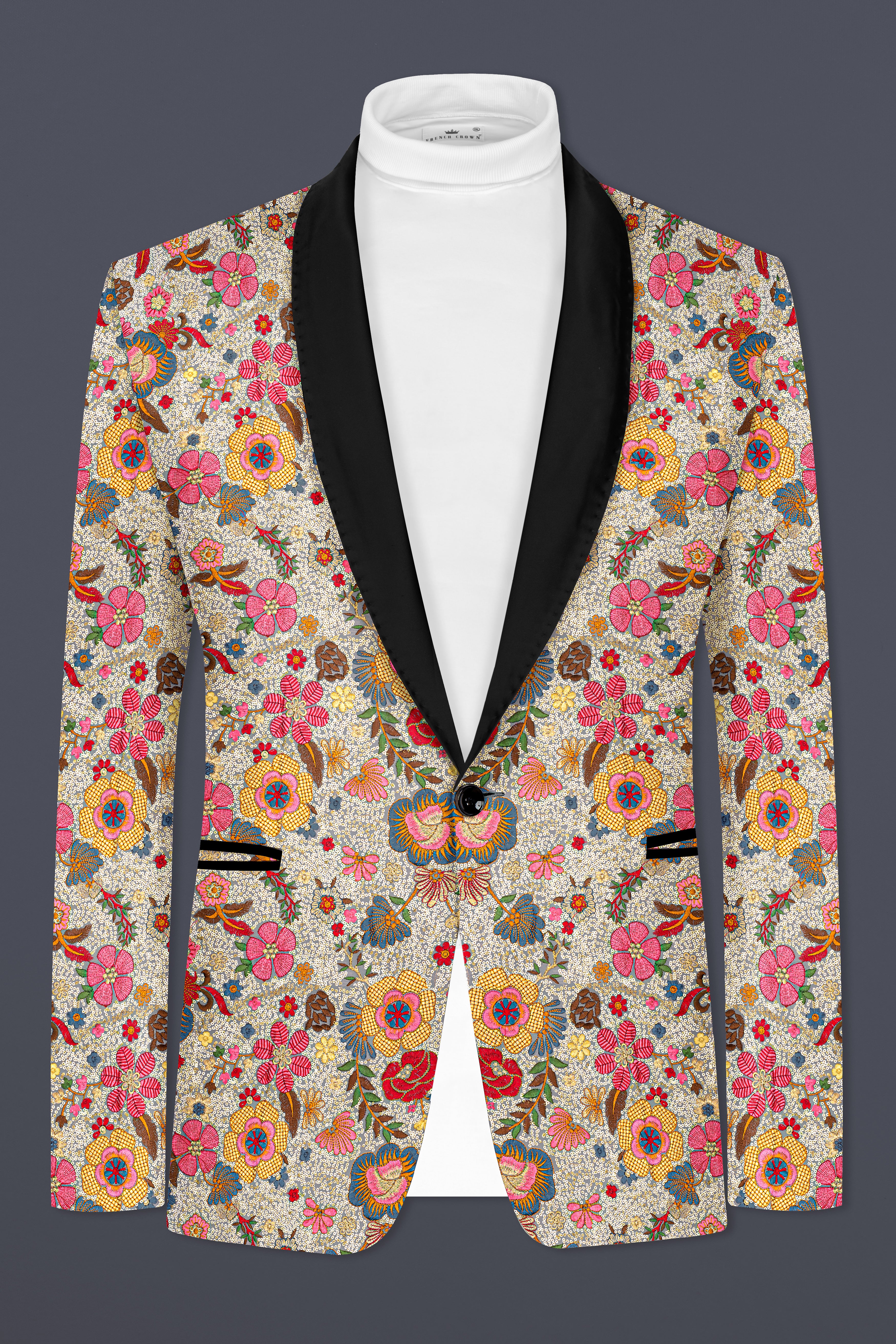 Multicolor Sequins with Heavy Thread Work Embroidered Georgette Tuxedo Blazer