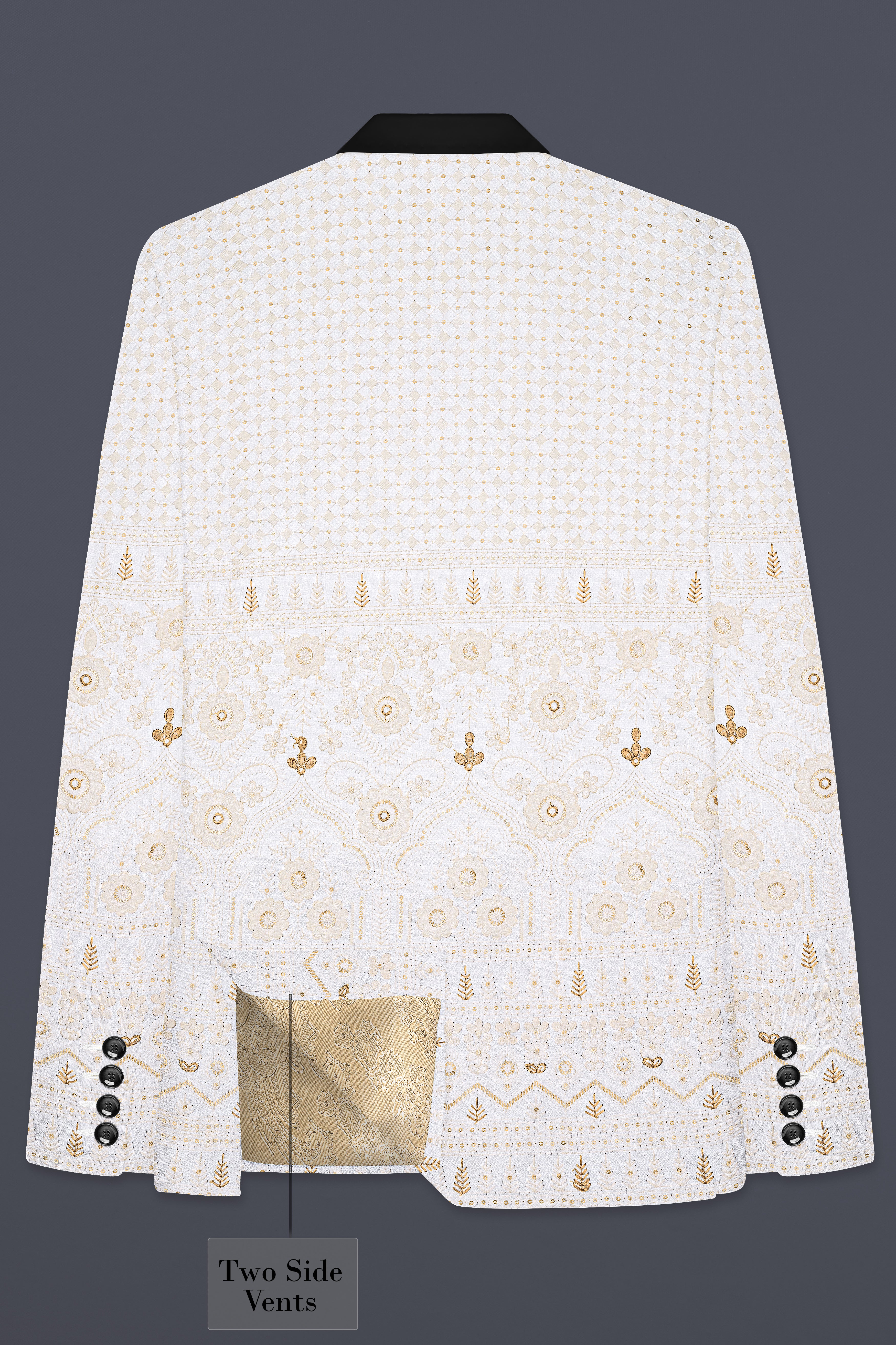 Cerammic Off White Lucknowi Sequins Embroidered Tuxedo Blazer