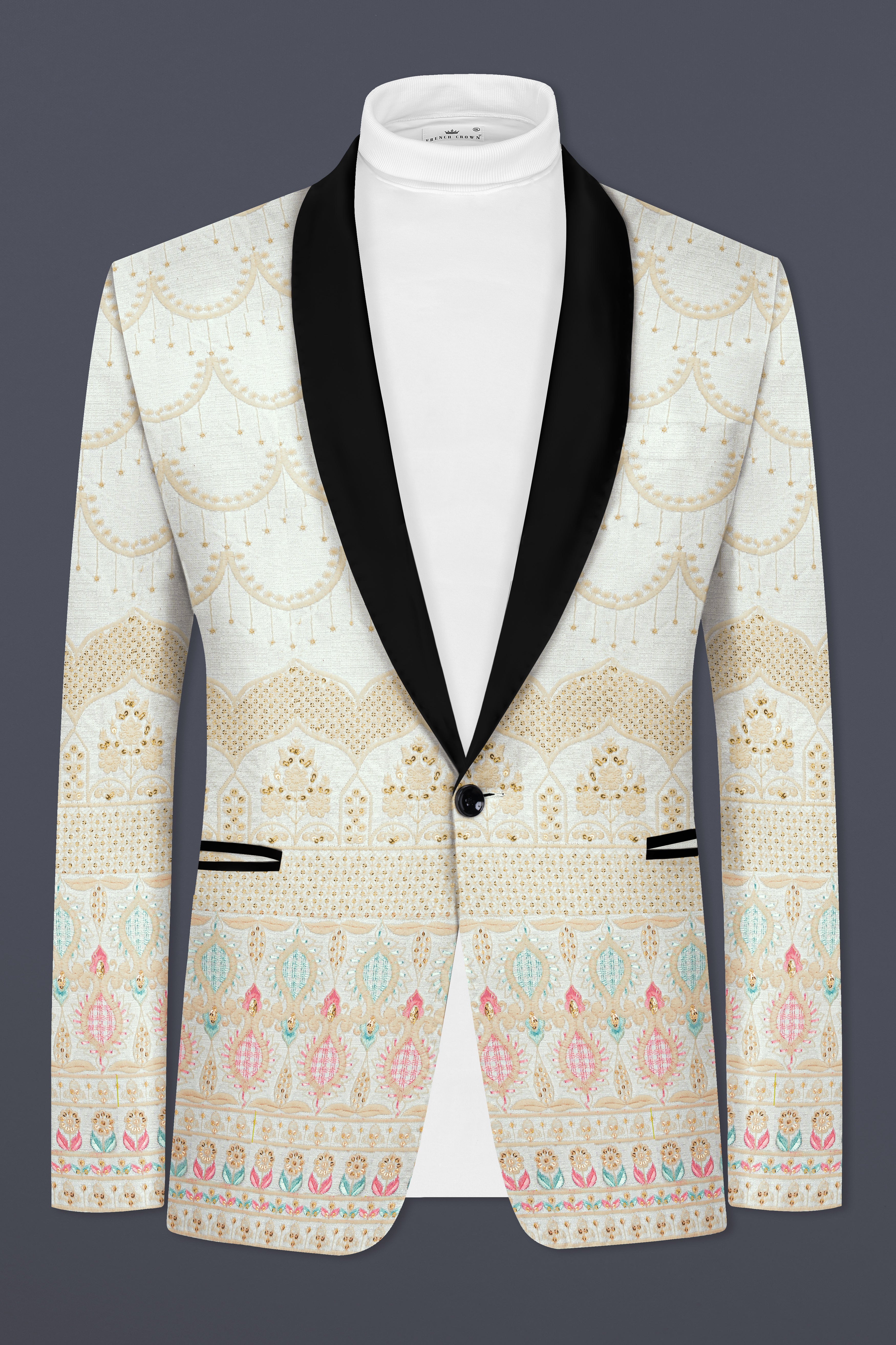 Swizzle Cream And Mauvelous Pink Sequins Embroidered Tuxedo Blazer