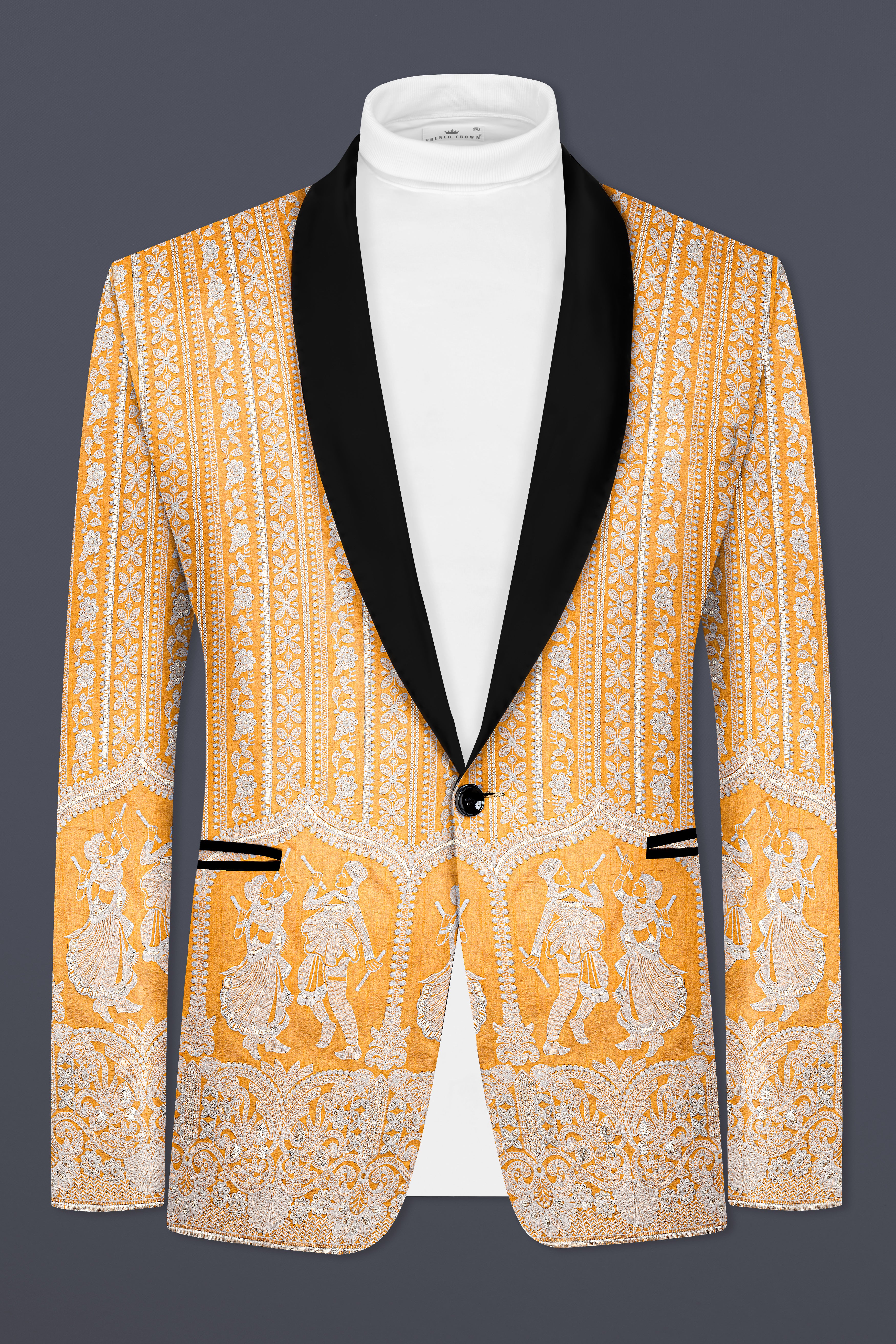 Apricot orange Sequins Embroidered Tuxedo Blazer