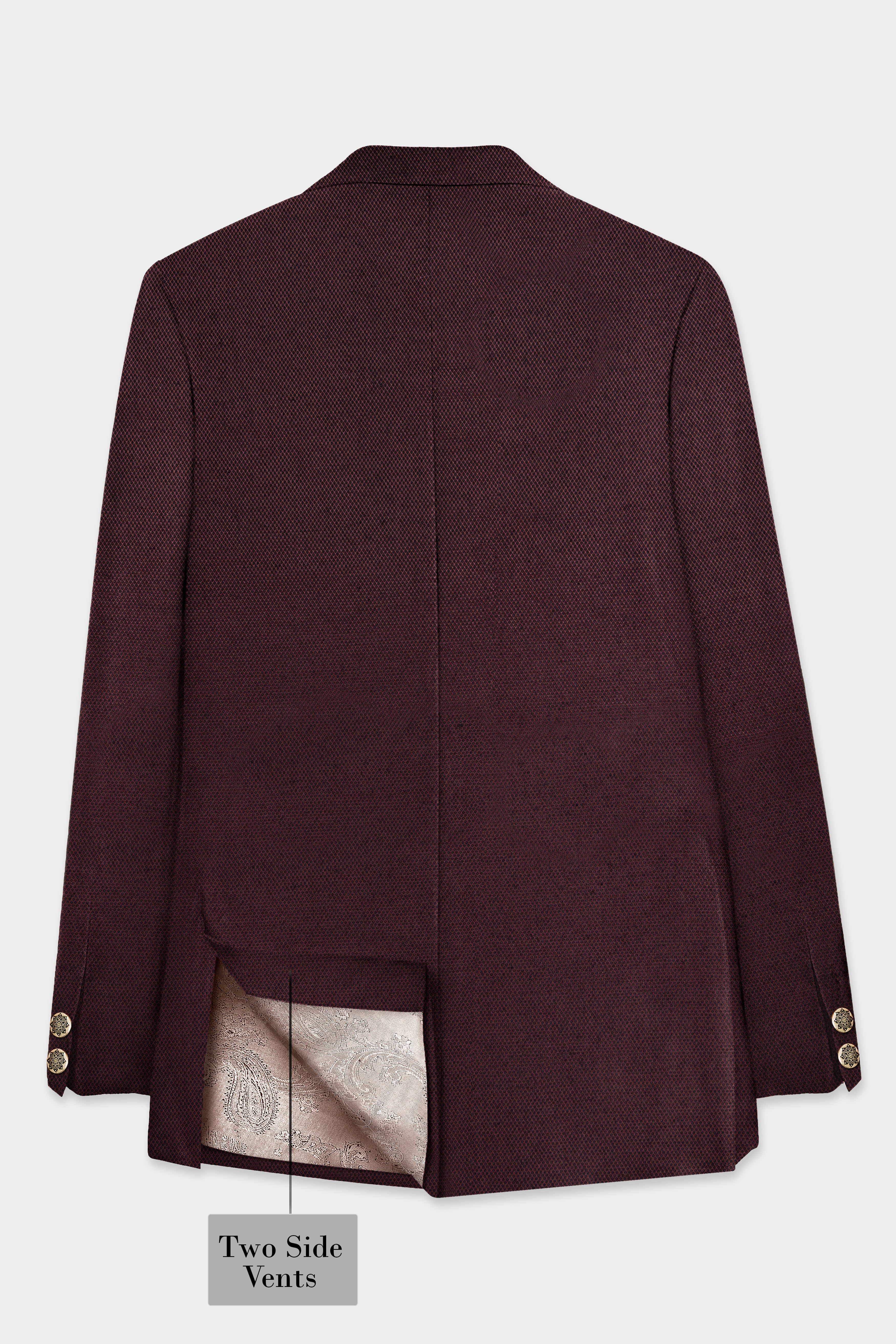 Eclipse Maroon Textured Wool Rich Bandhgala Blazer