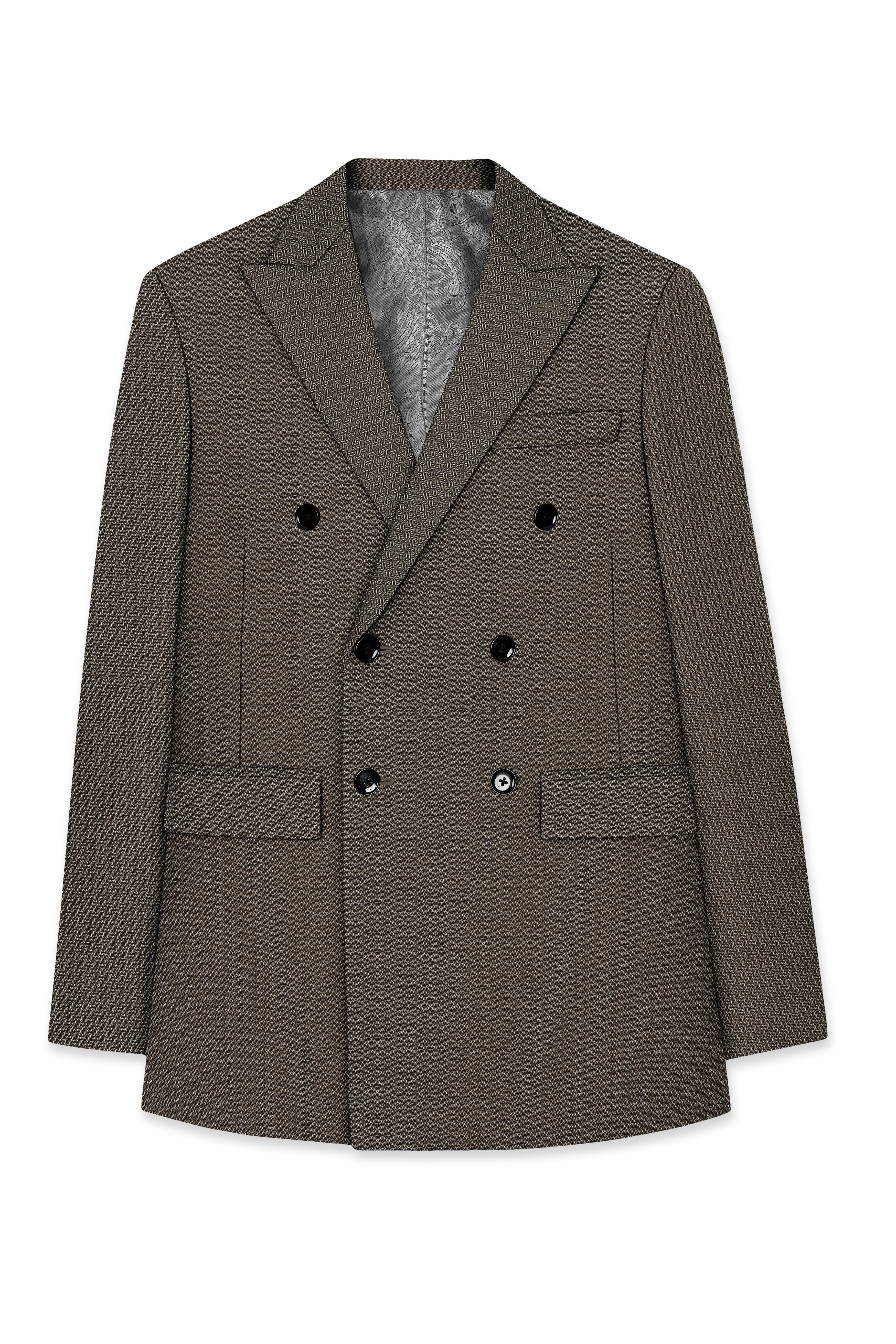 Wenge Brown Dobby Textured wool blend Double breasted Suit