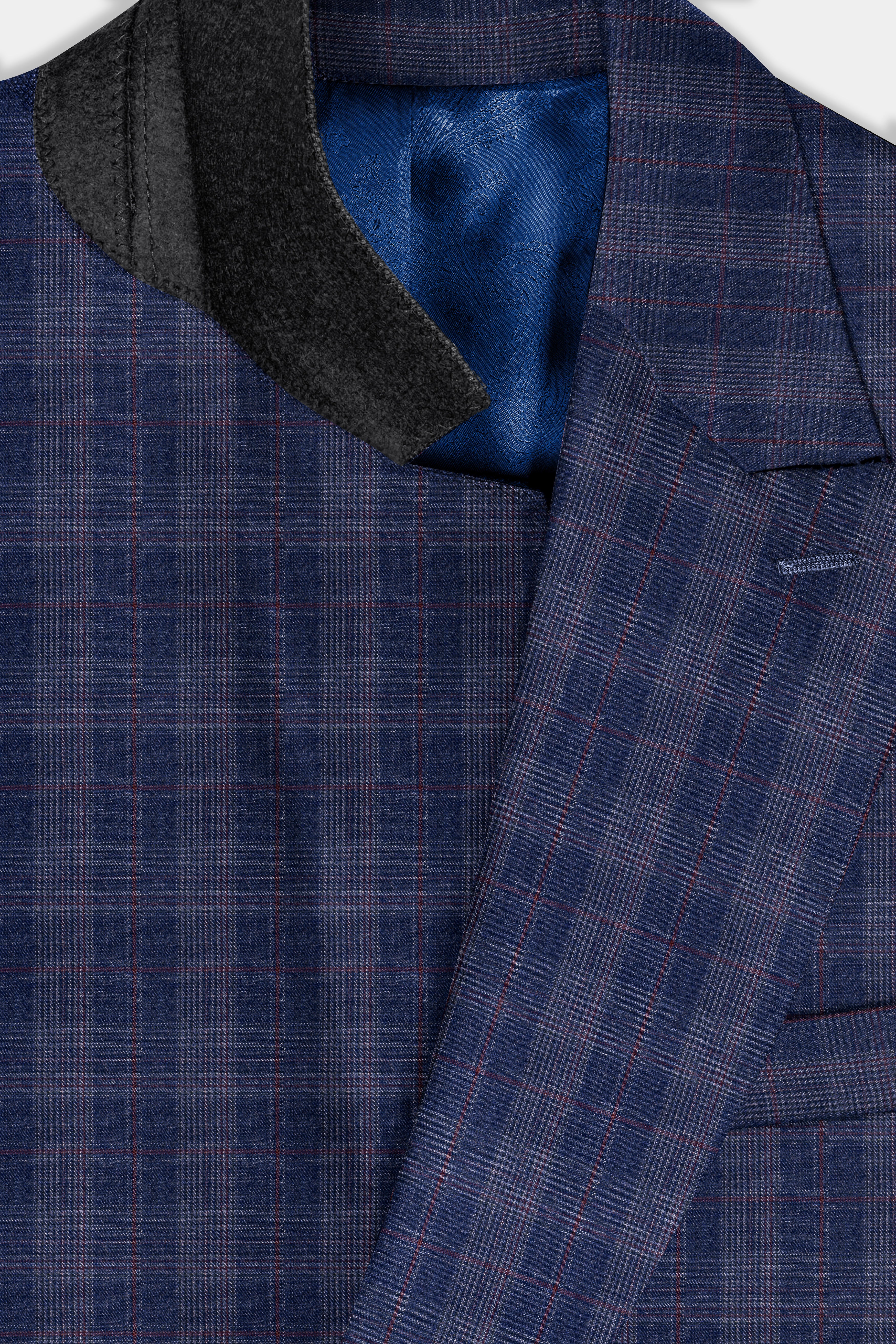 Tuna Blue Checkered Wool Blend Double Breasted Blazer
