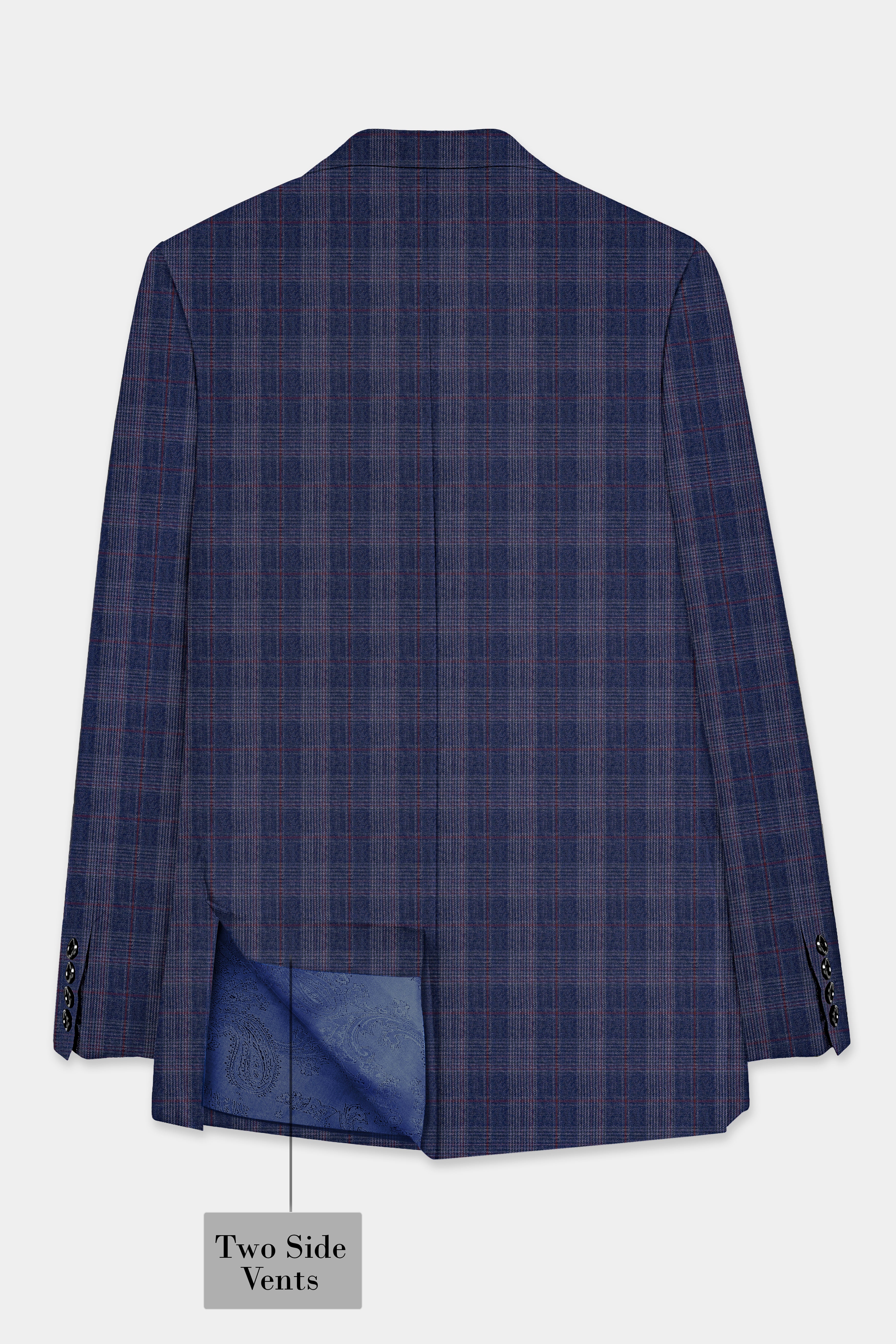 Tuna Blue Checkered Wool Blend Double Breasted Blazer