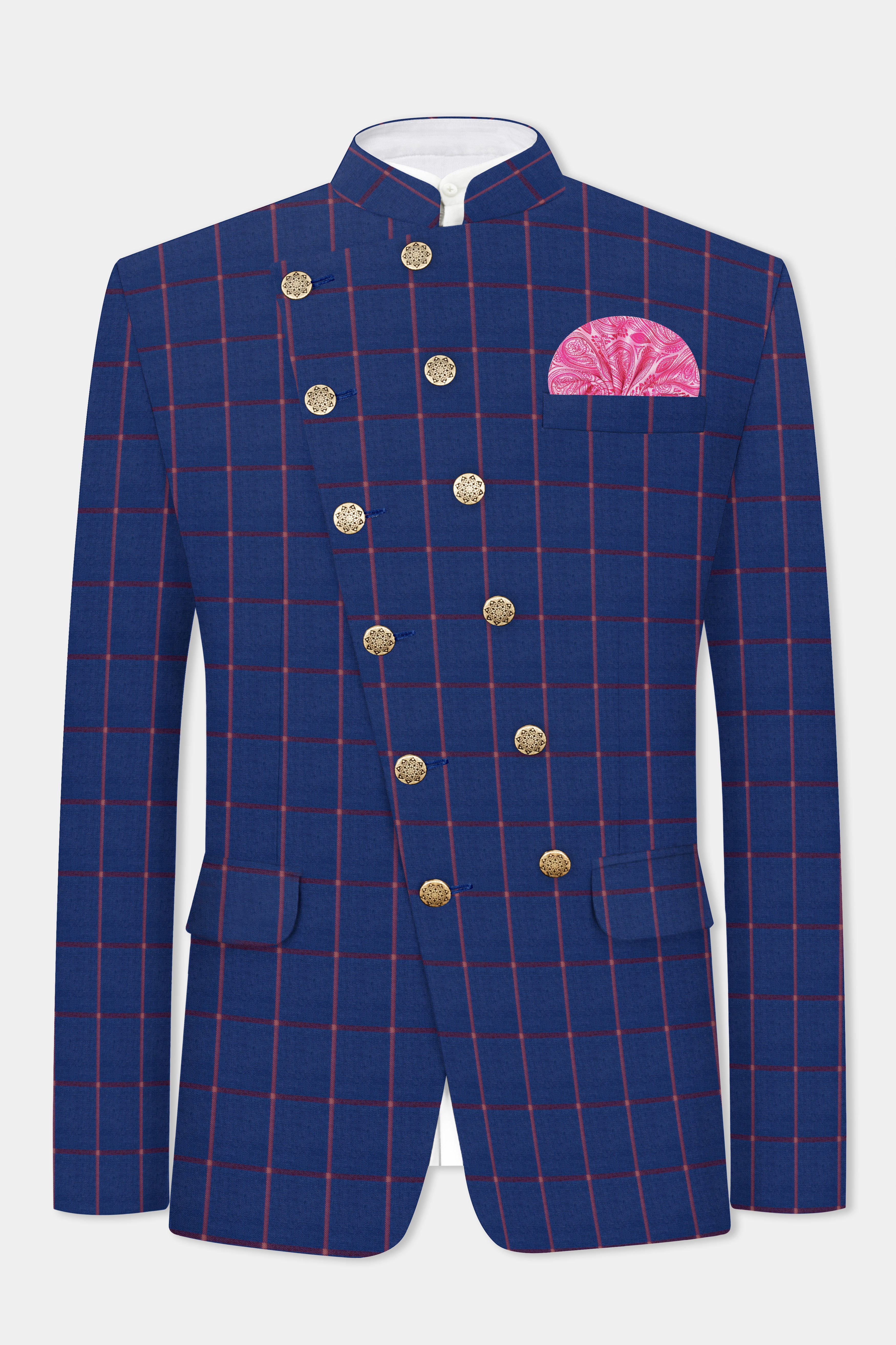 Biscay Blue with Raspberry Pink Windowpane Wool Rich Blazer