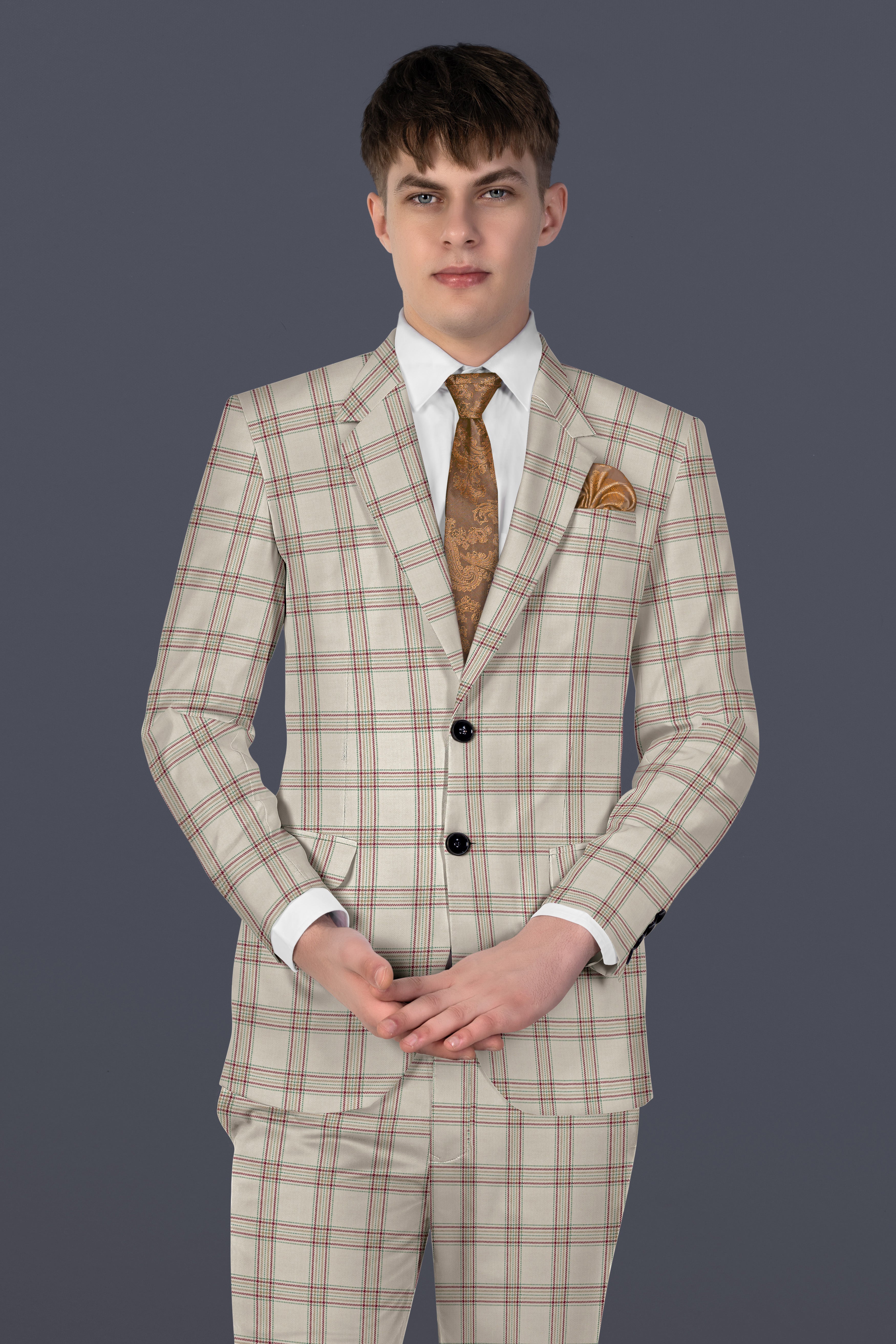 Swirl Cream with Maroon and Green windowpane Tweed Blazer