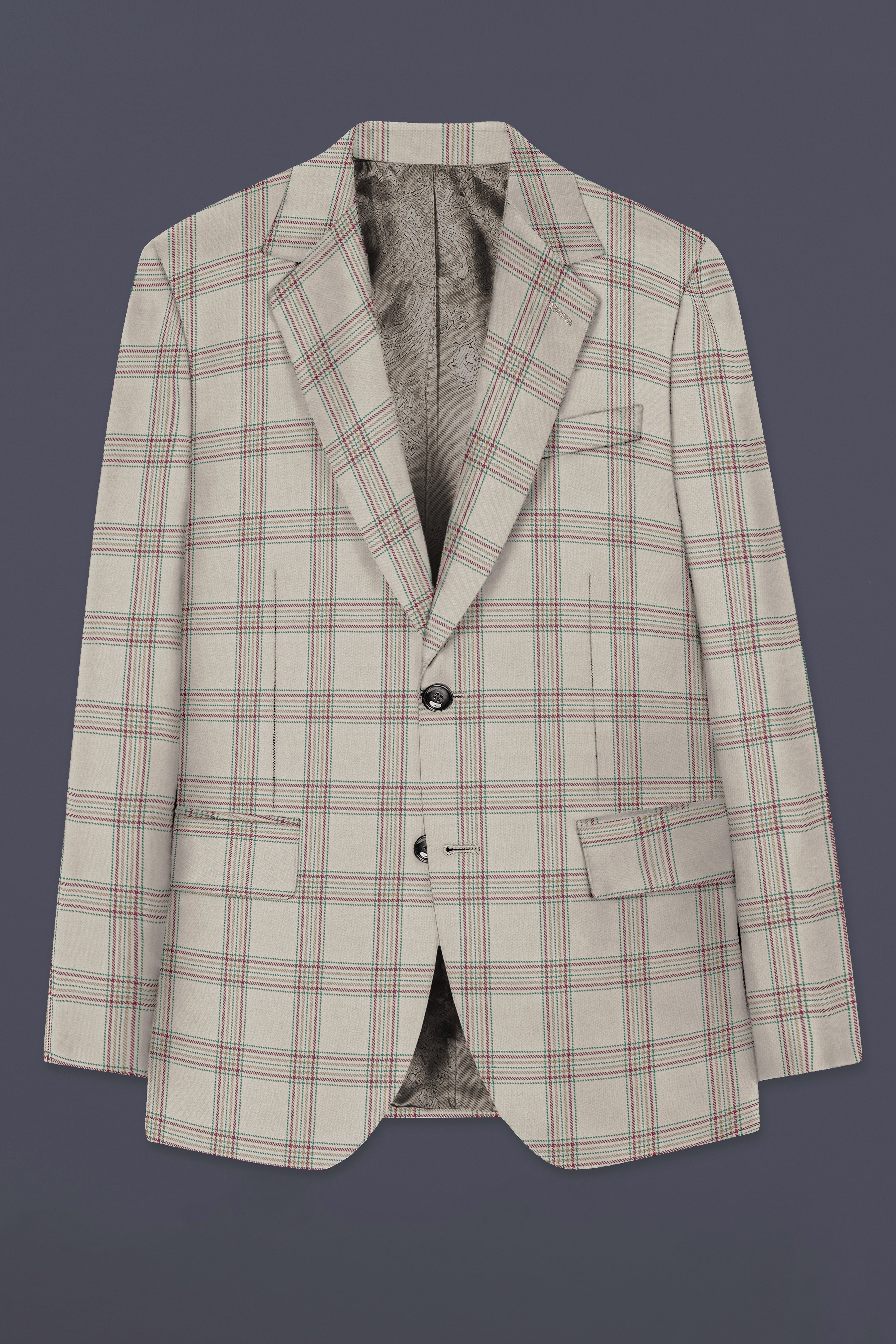 Swirl Cream with Maroon and Green windowpane Tweed Blazer