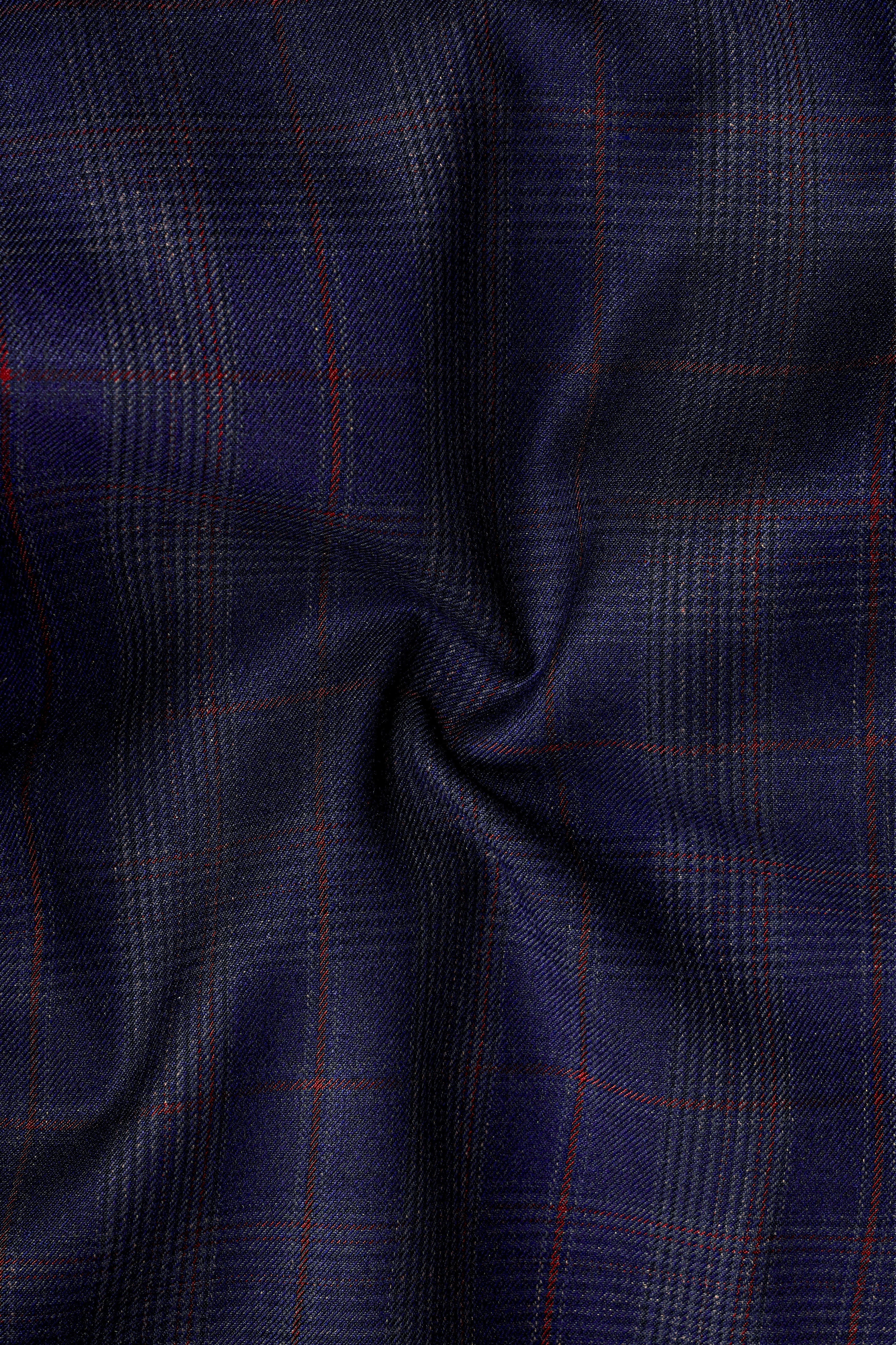 Tuna Blue Checkered Wool Blend Double Breasted Blazer