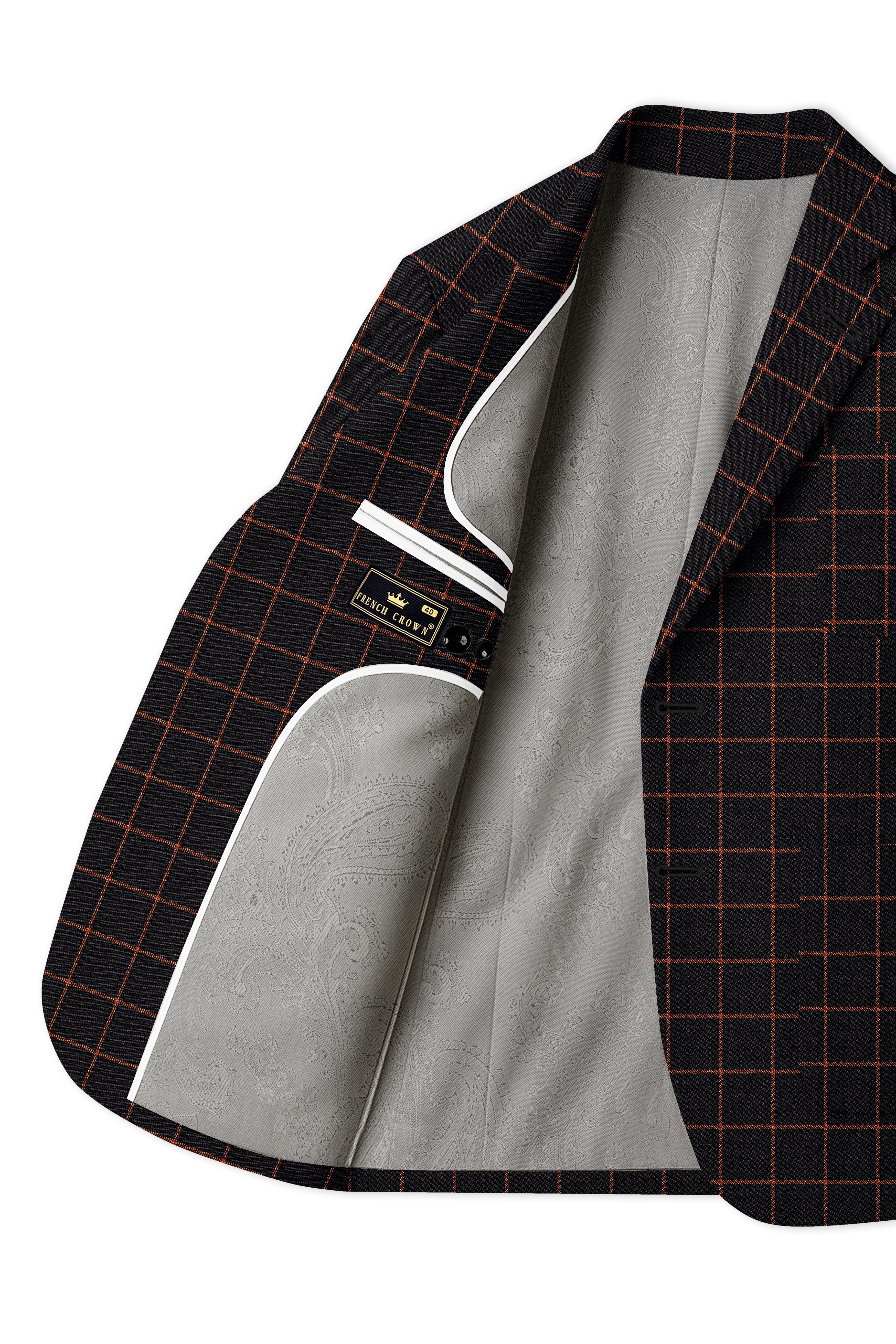 Jade Black with Potters Orange Plaid Premium Tweed Single Breasted