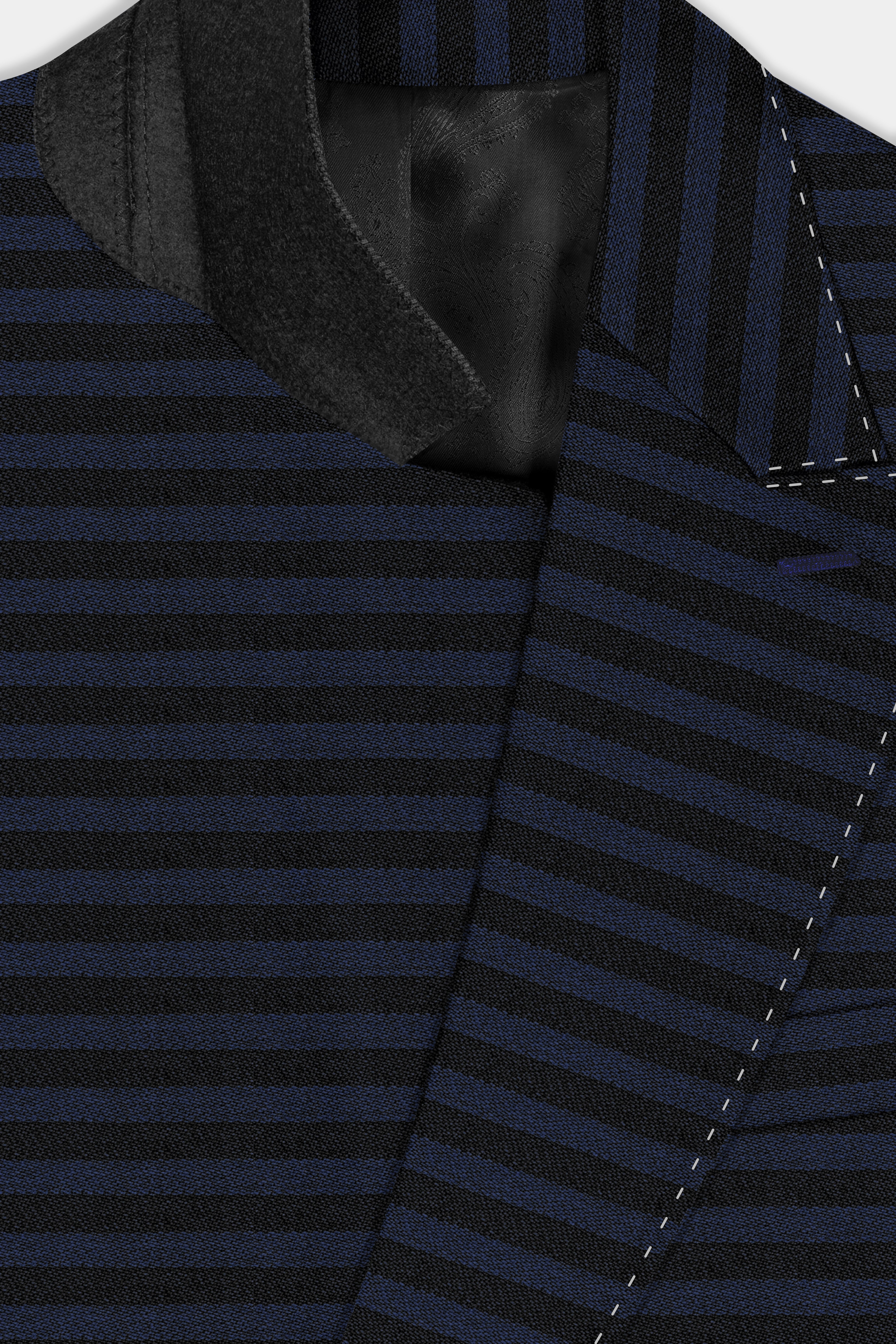 Mirage Blue and Black Horizontal Striped Wool Blend Blazer