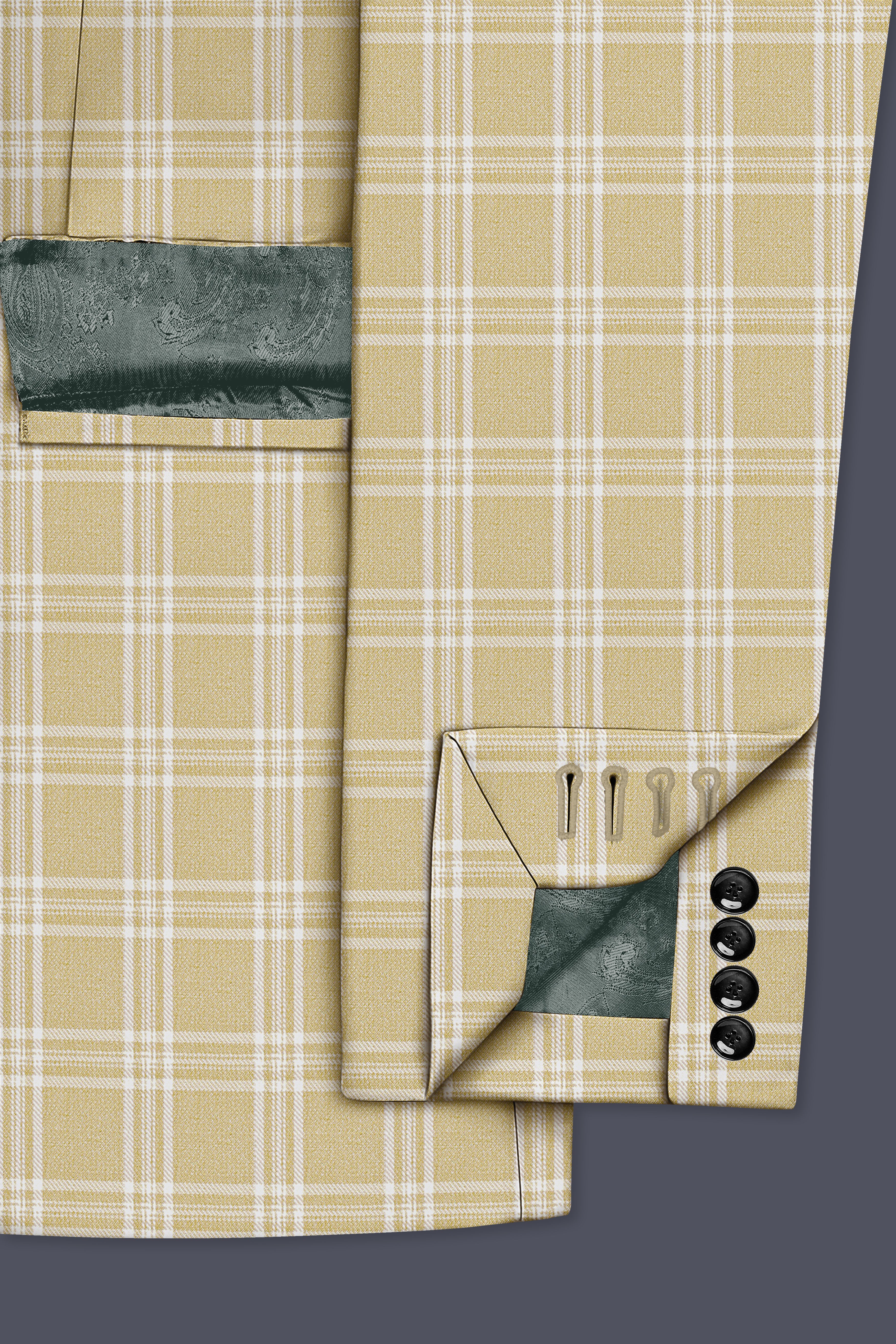 Desert Sand Cream Plaid Wool Blend Double Breasted Blazer