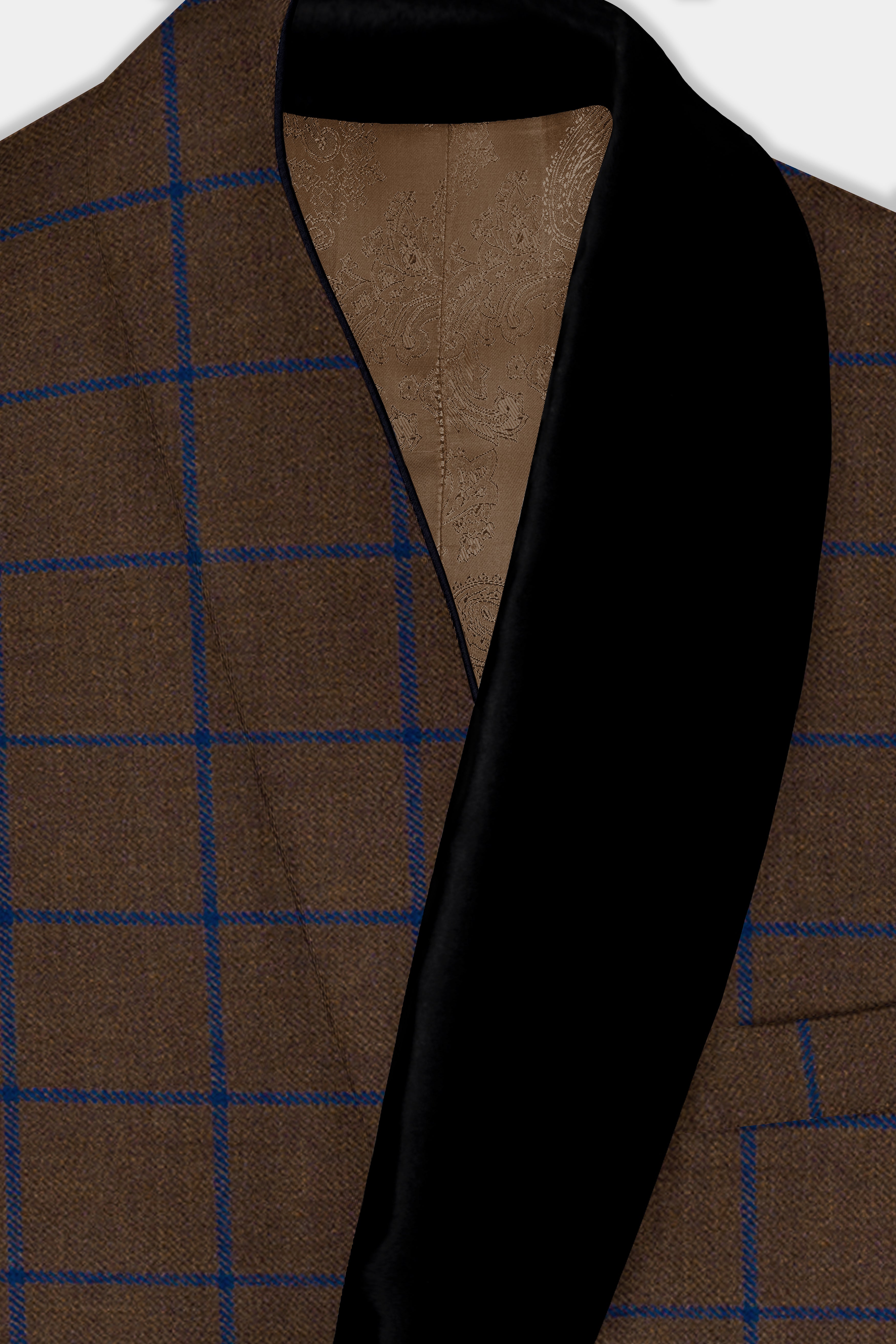 Bistre Brown with Catalina Blue Windowpane Tuxedo Tweed Blazer