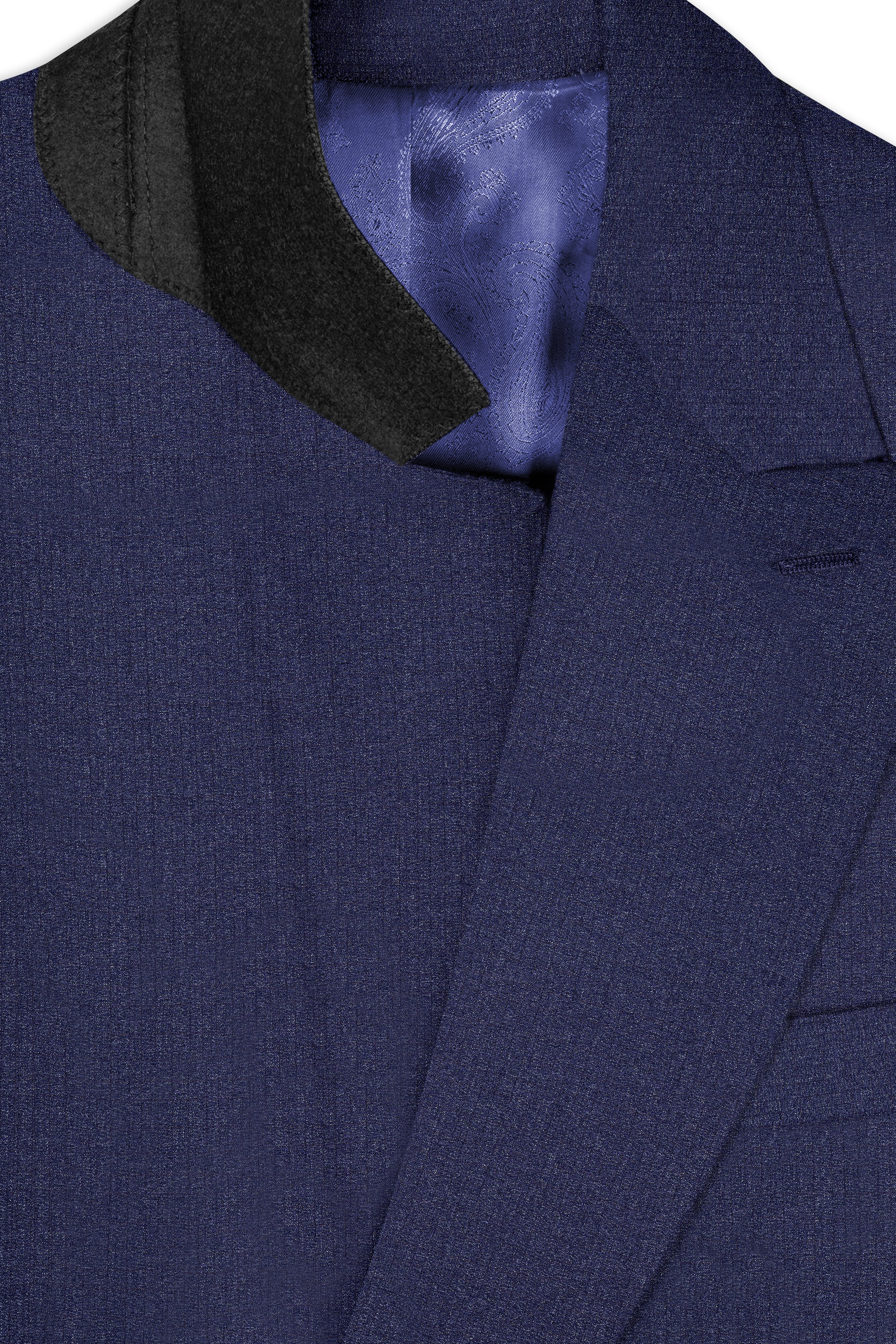 Ebony Clay Blue Textured Wool Blend Double Breasted Blazer