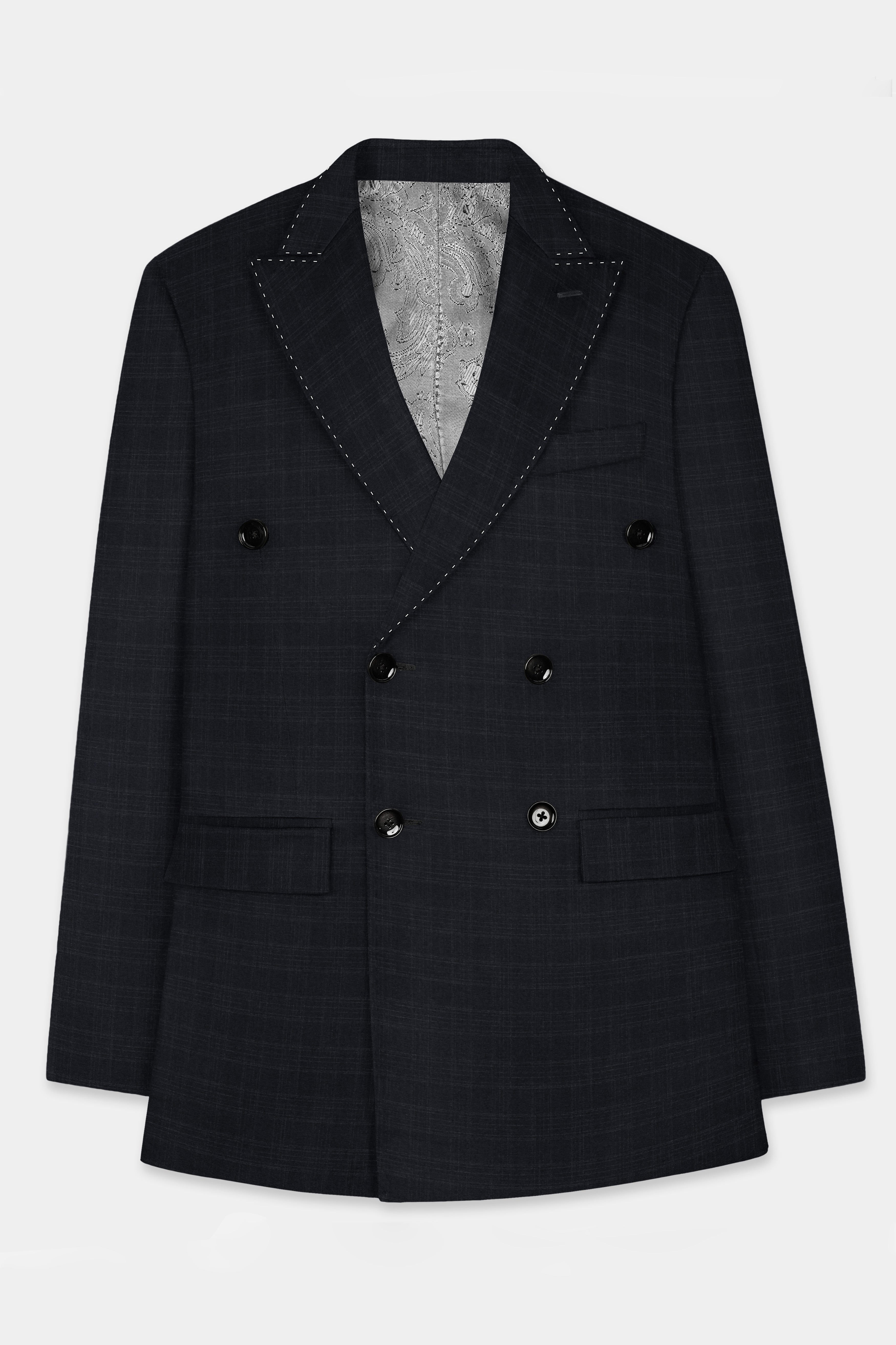 Racing Gray Plaid Wool Blend Double Breasted Suit