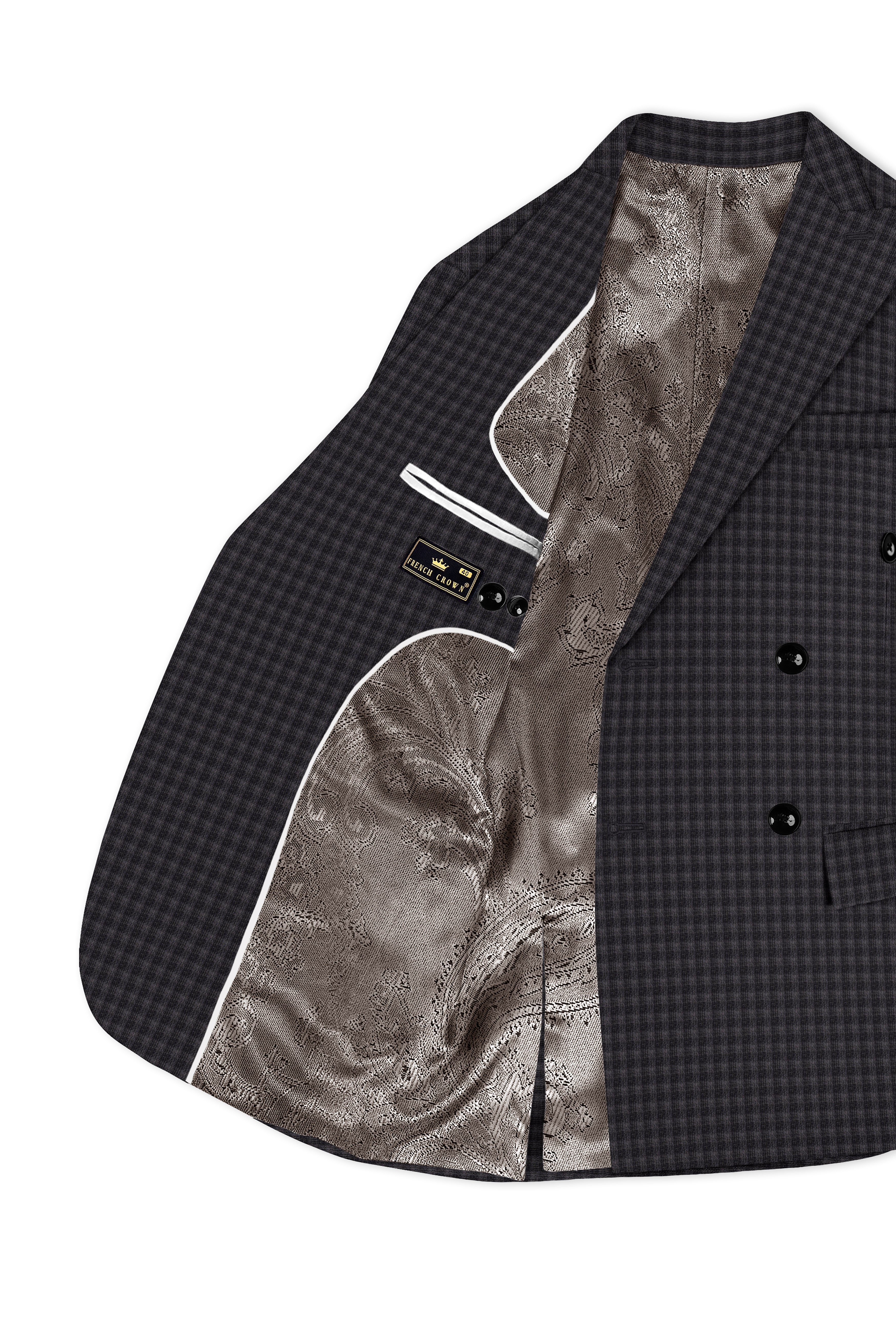 Piano Gray Plaid Wool Blend Double Breasted Blazer
