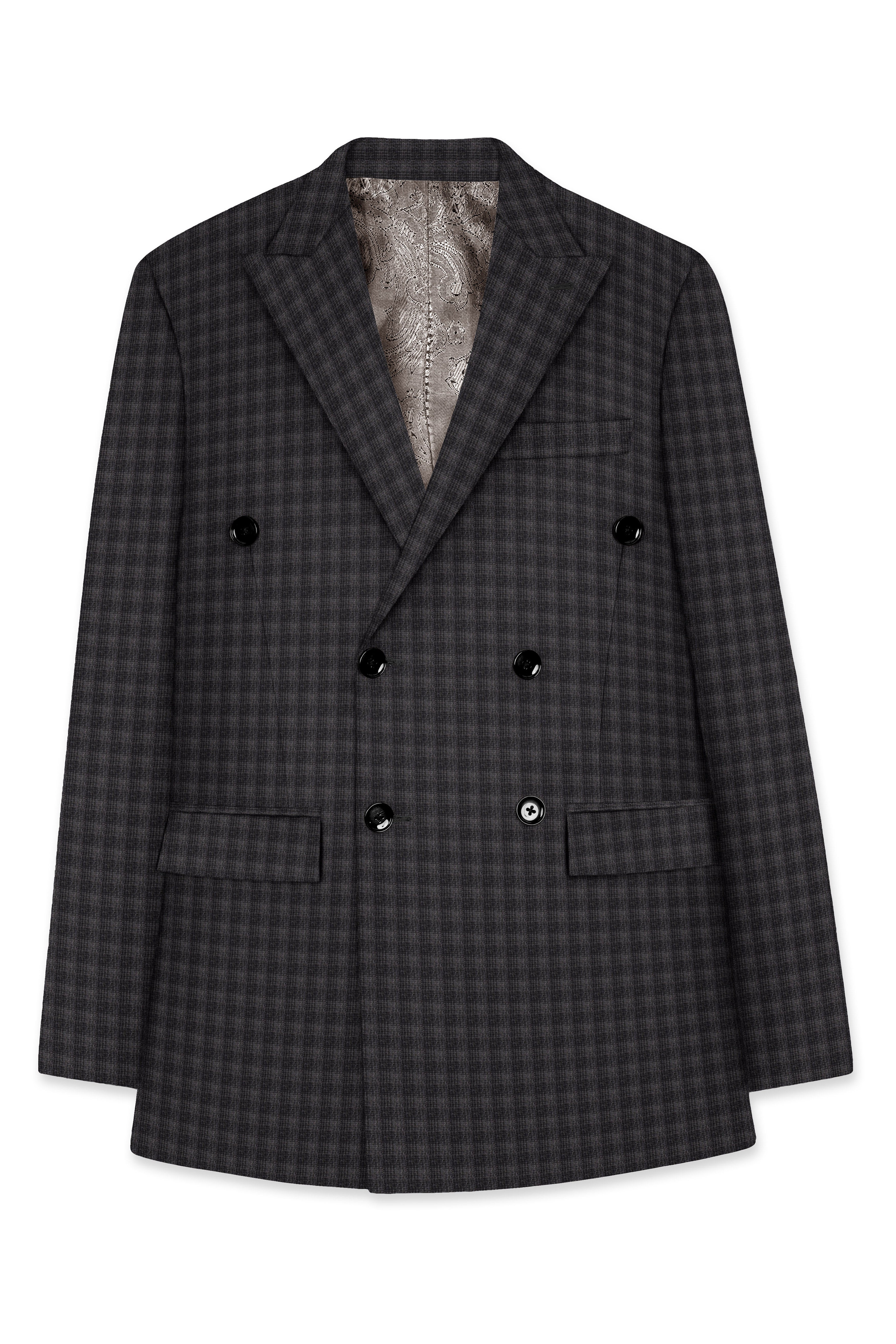 Piano Gray Plaid Wool Blend Double Breasted Blazer
