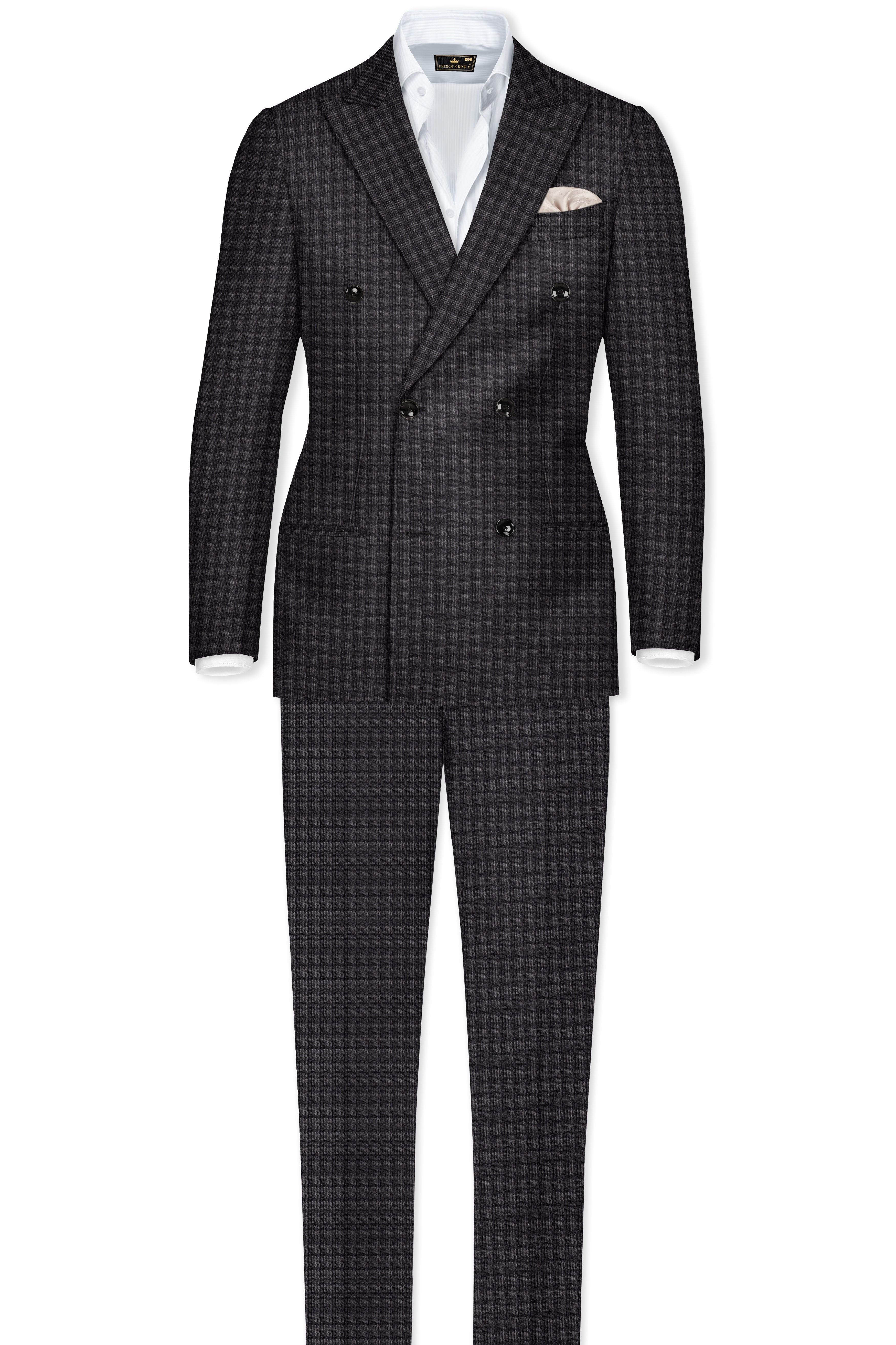 Piano Gray Plaid Wool Blend Double Breasted Blazer