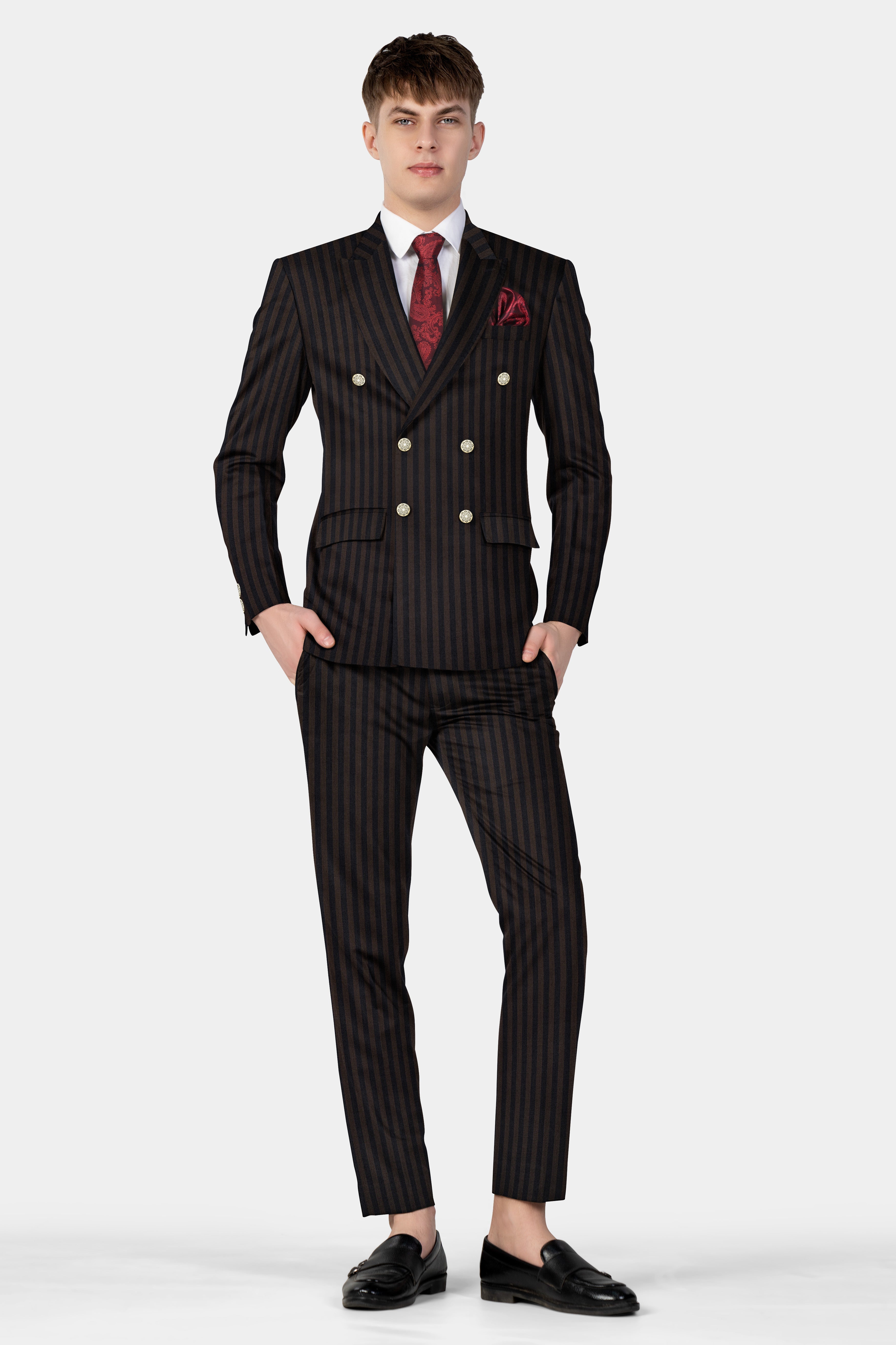 Eternity Brown With Vulcan Black Stripes Premium Wool Blend Double