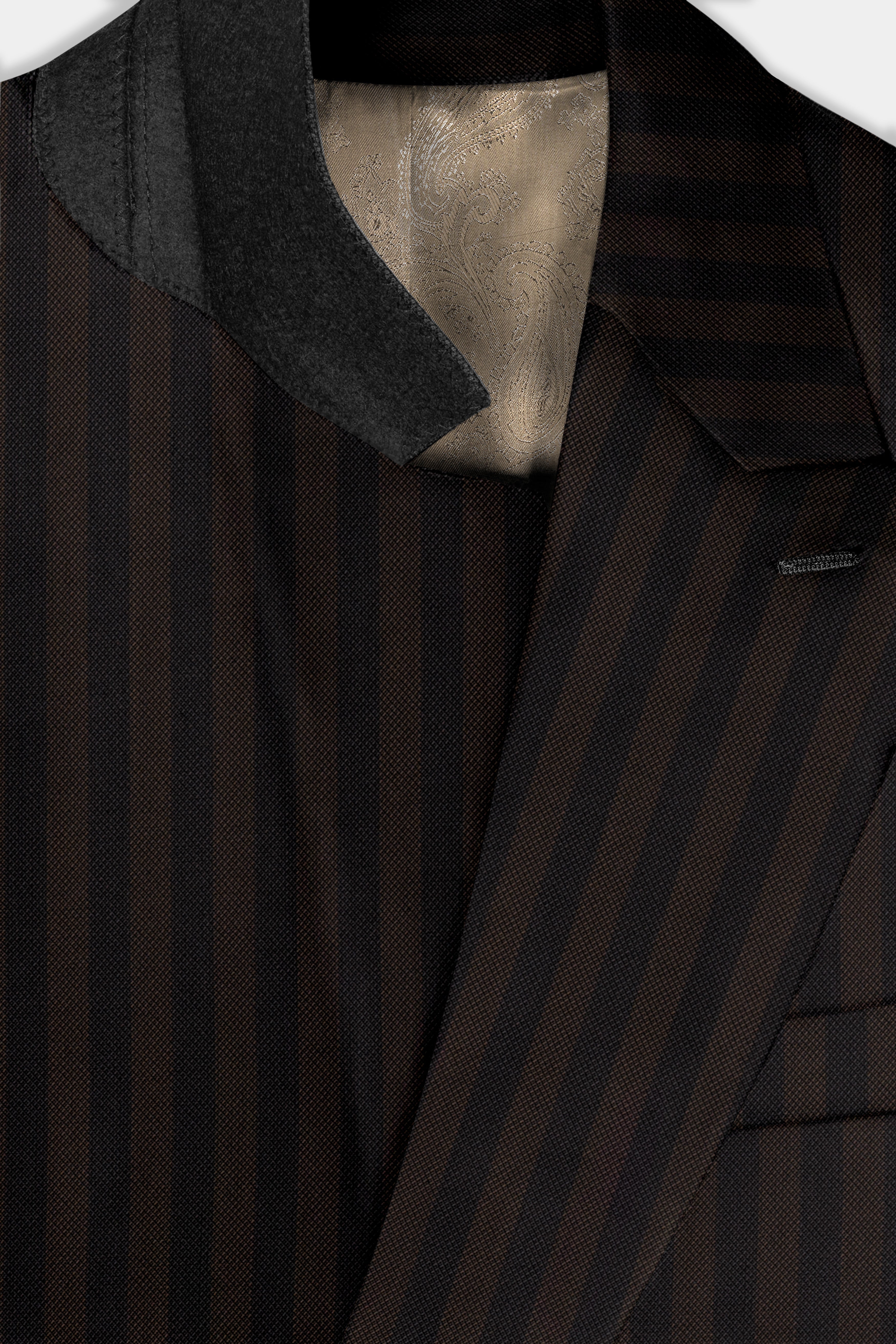 Eternity Brown With Vulcan Black Striped Wool Blend Double Breasted Blazer