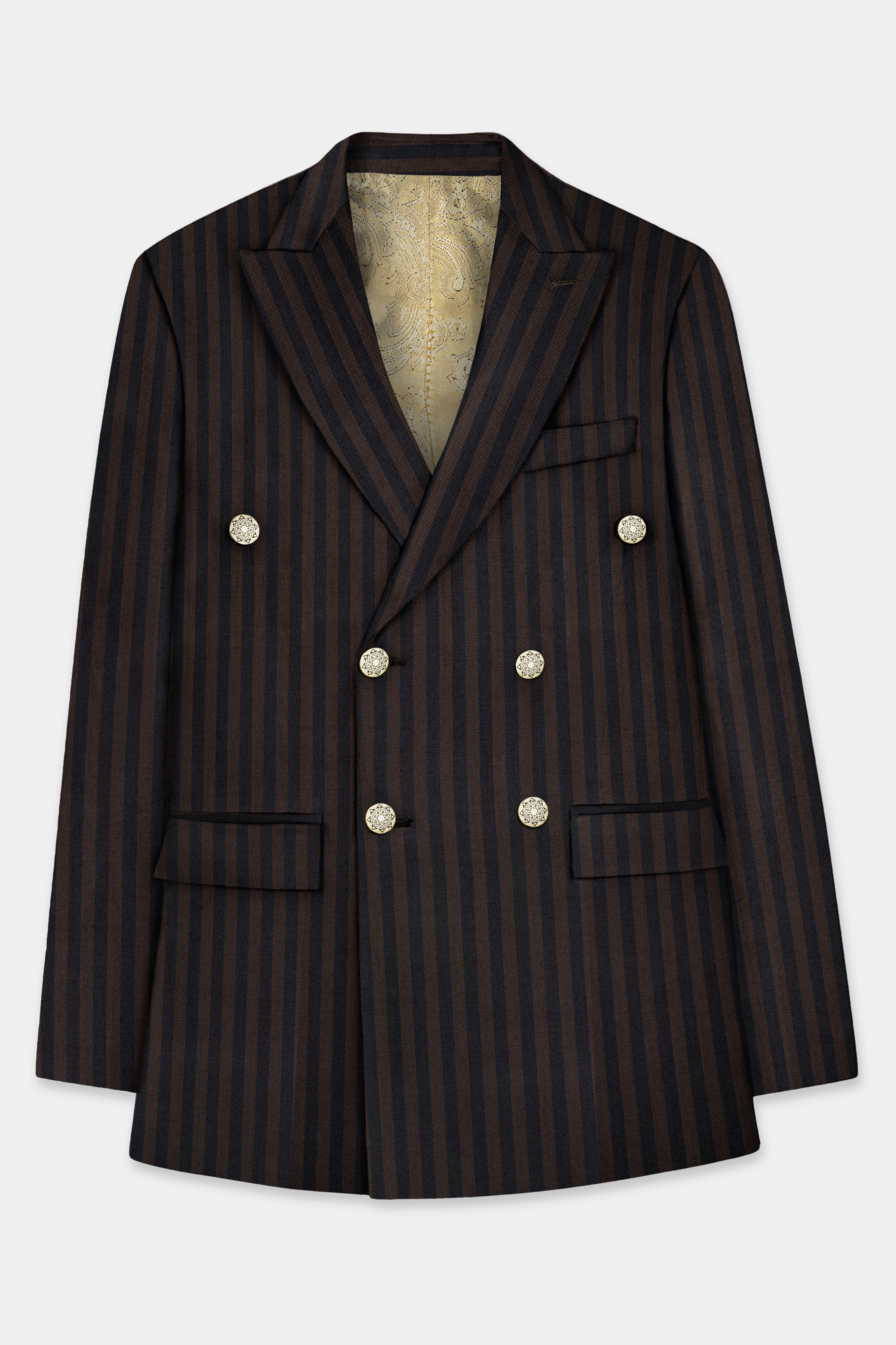 Eternity Brown With Vulcan Black Stripes Premium Wool Blend Double