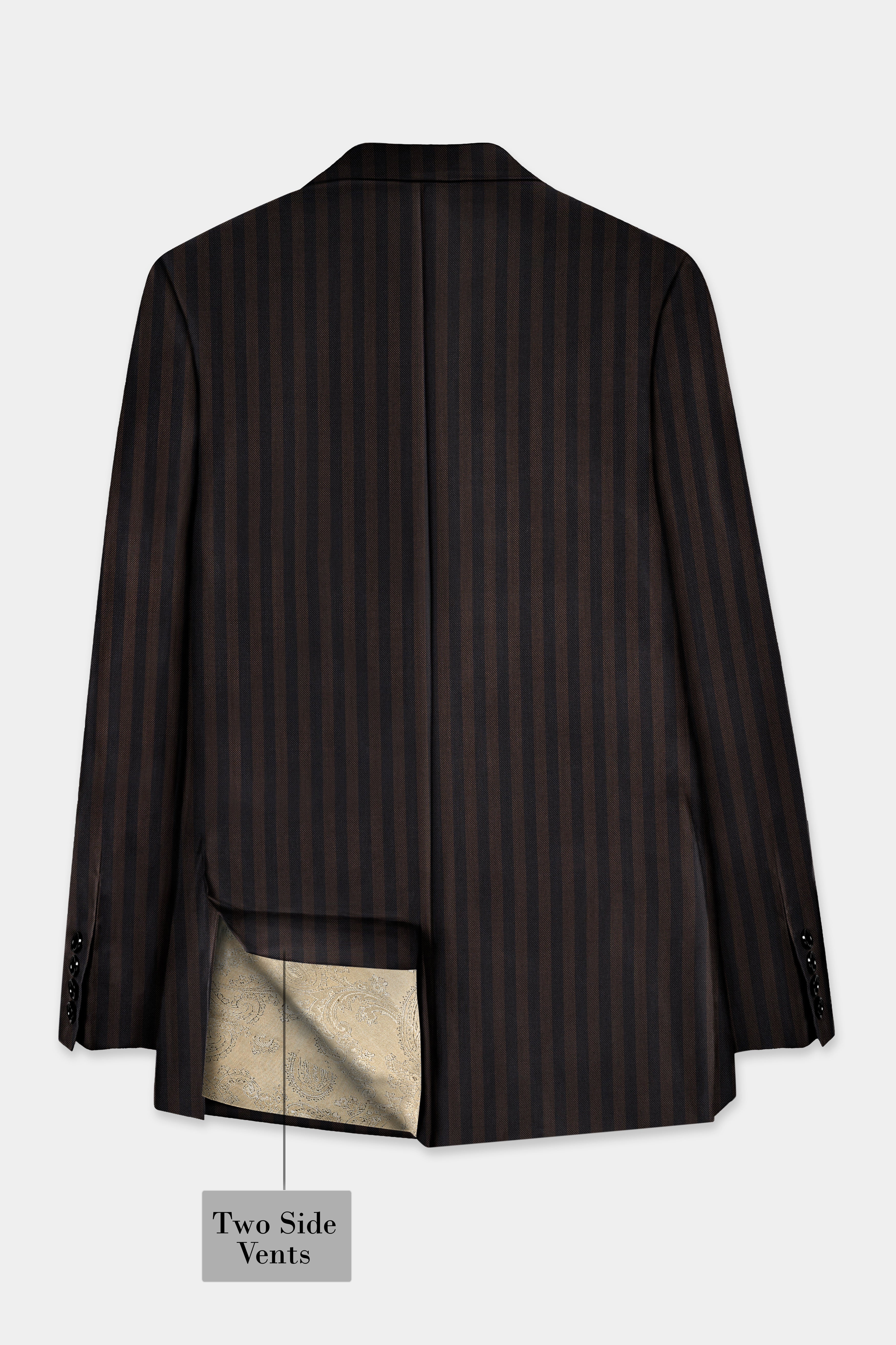 Eternity Brown With Vulcan Black Striped Wool Blend Single Breasted Blazer