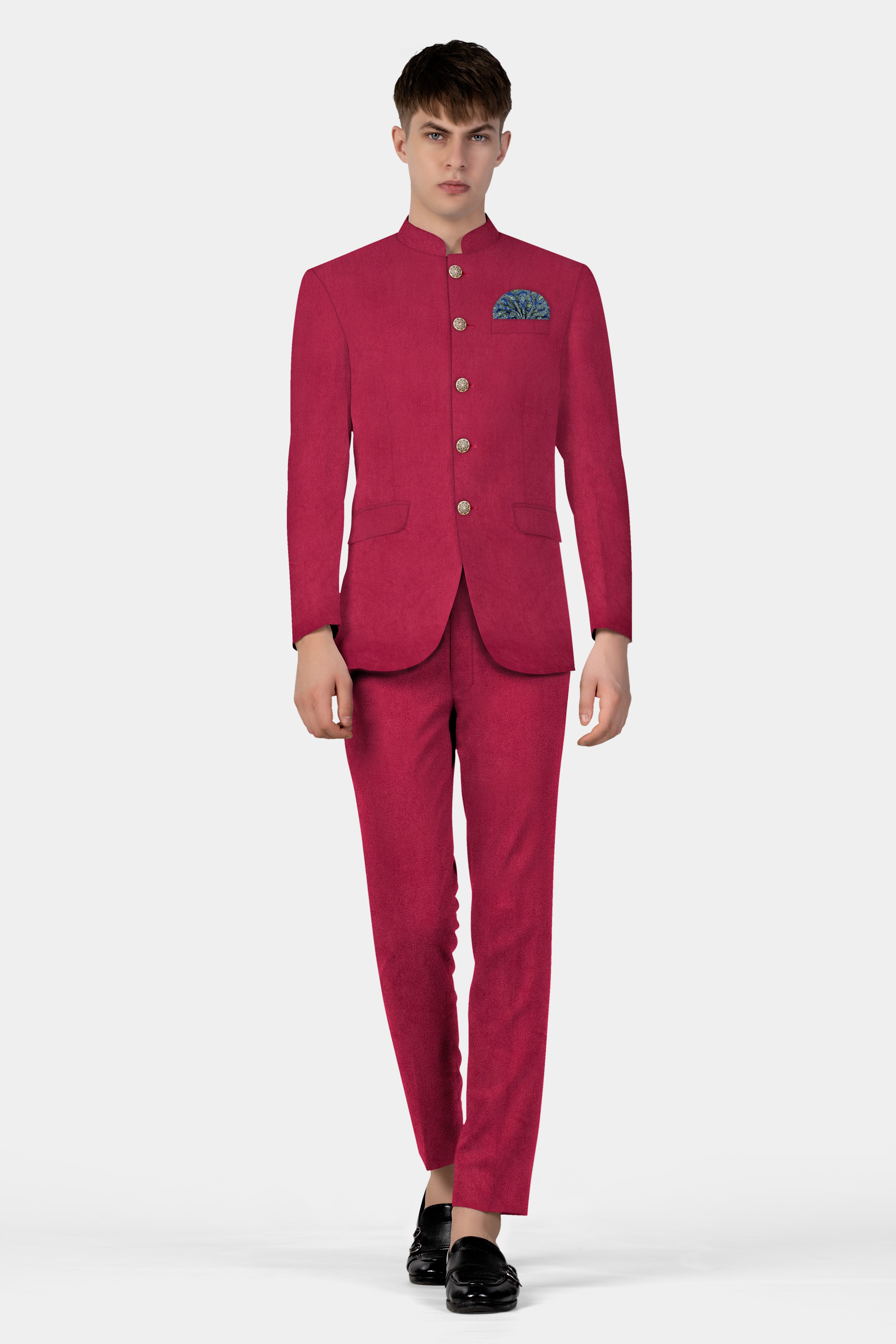 Claret Red Bandhgala Velvet Blazer