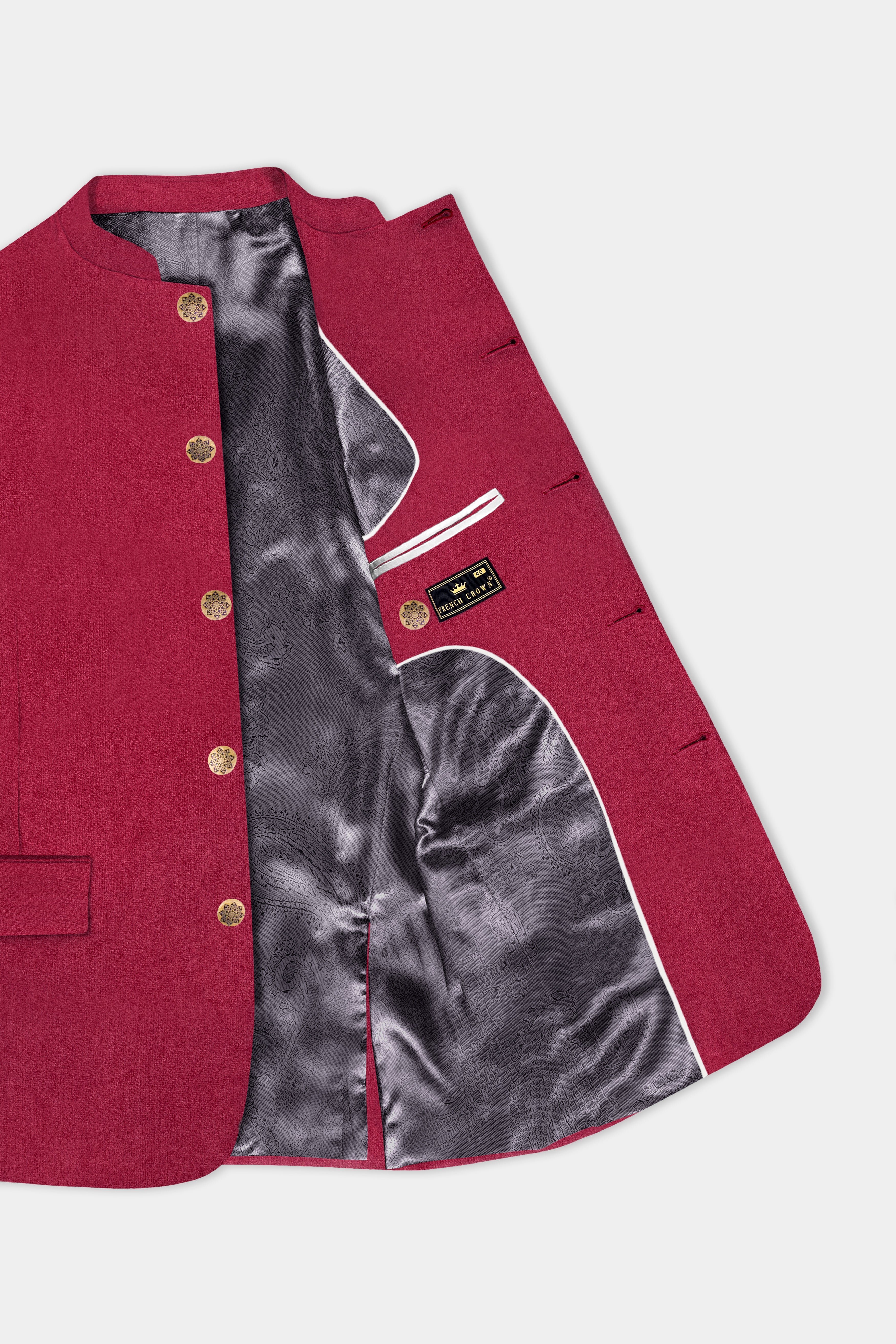 Claret Red Bandhgala Velvet Blazer