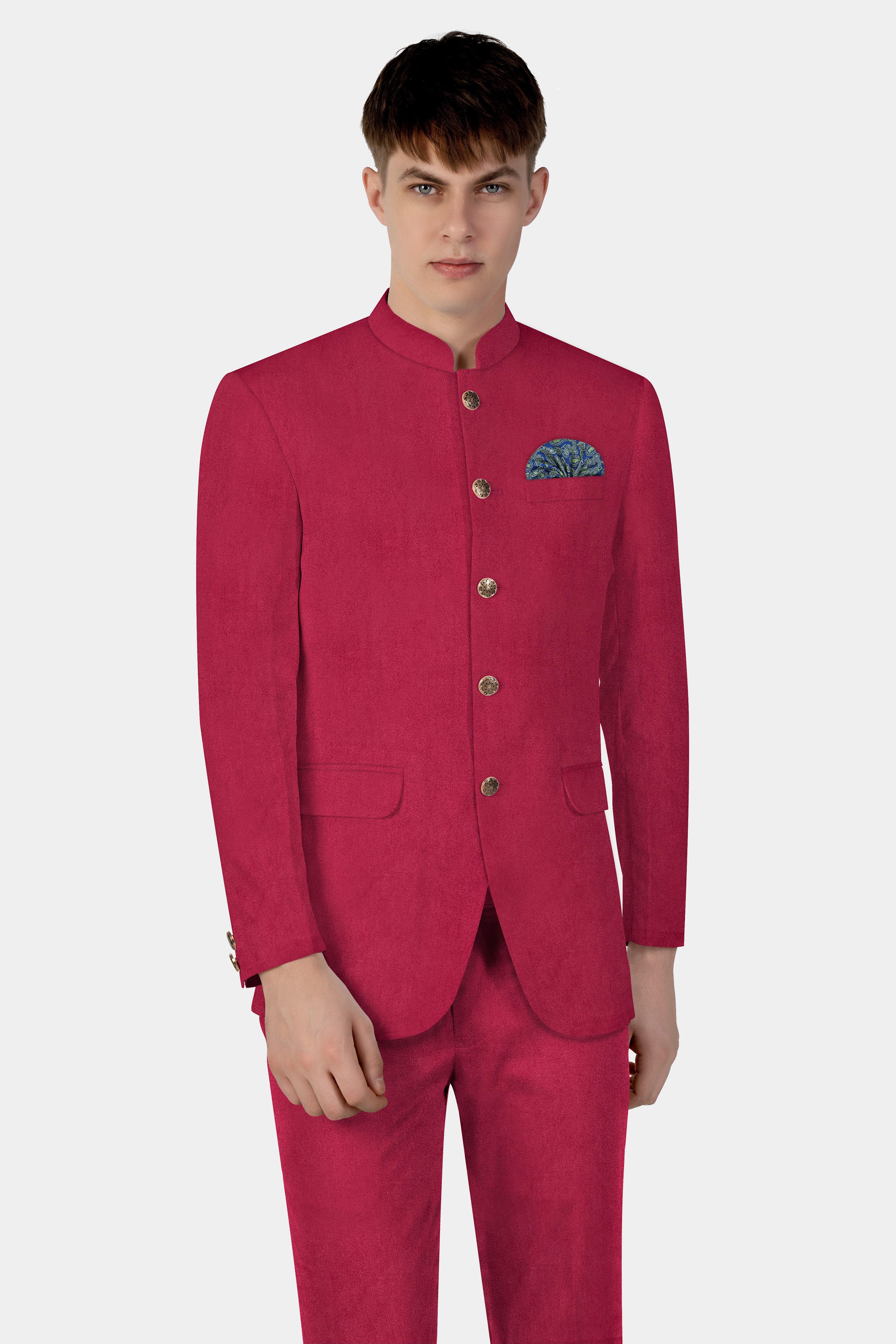 Claret Red Bandhgala Velvet Blazer