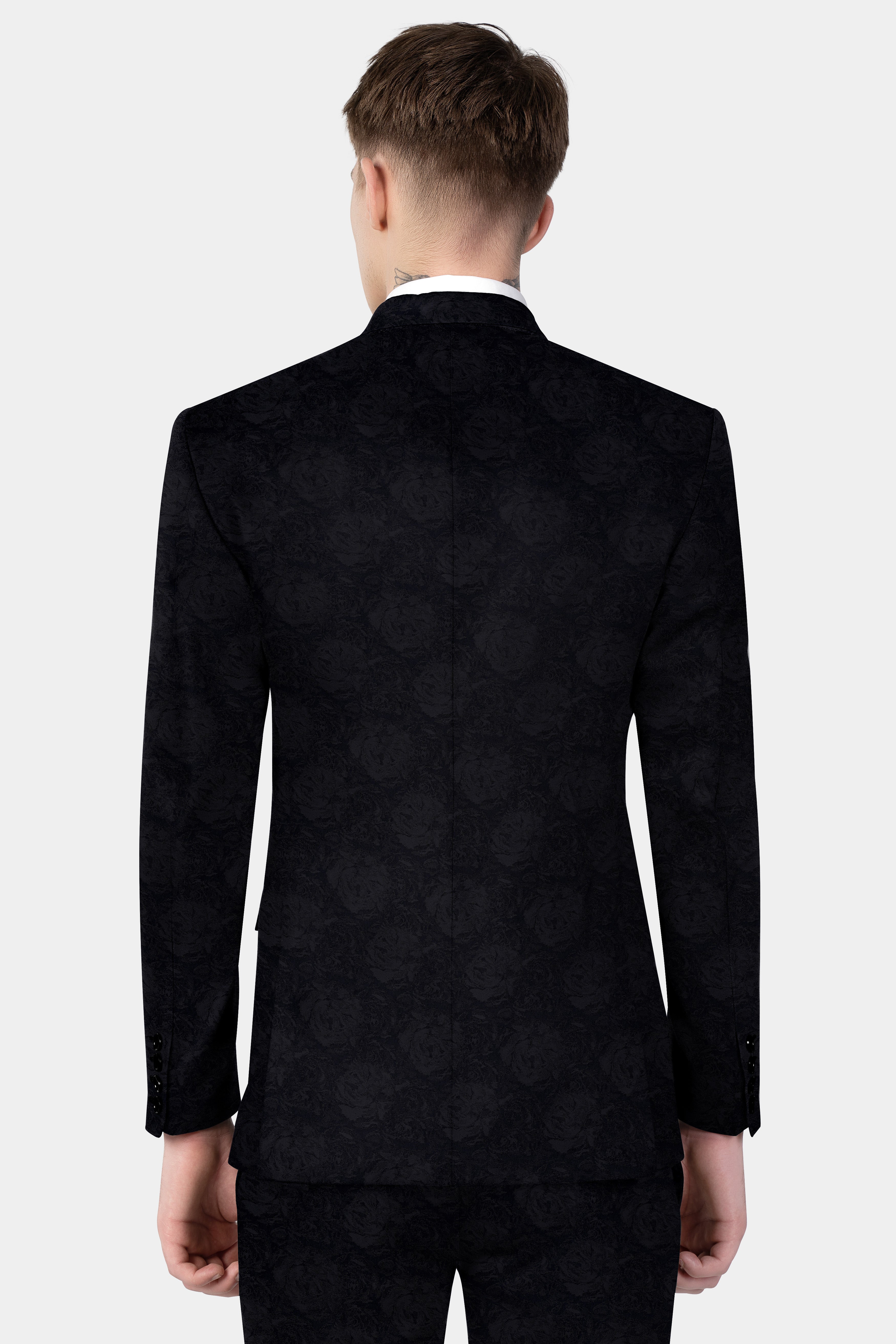 Jade Black Jacquard Textured Double Breasted Blazer