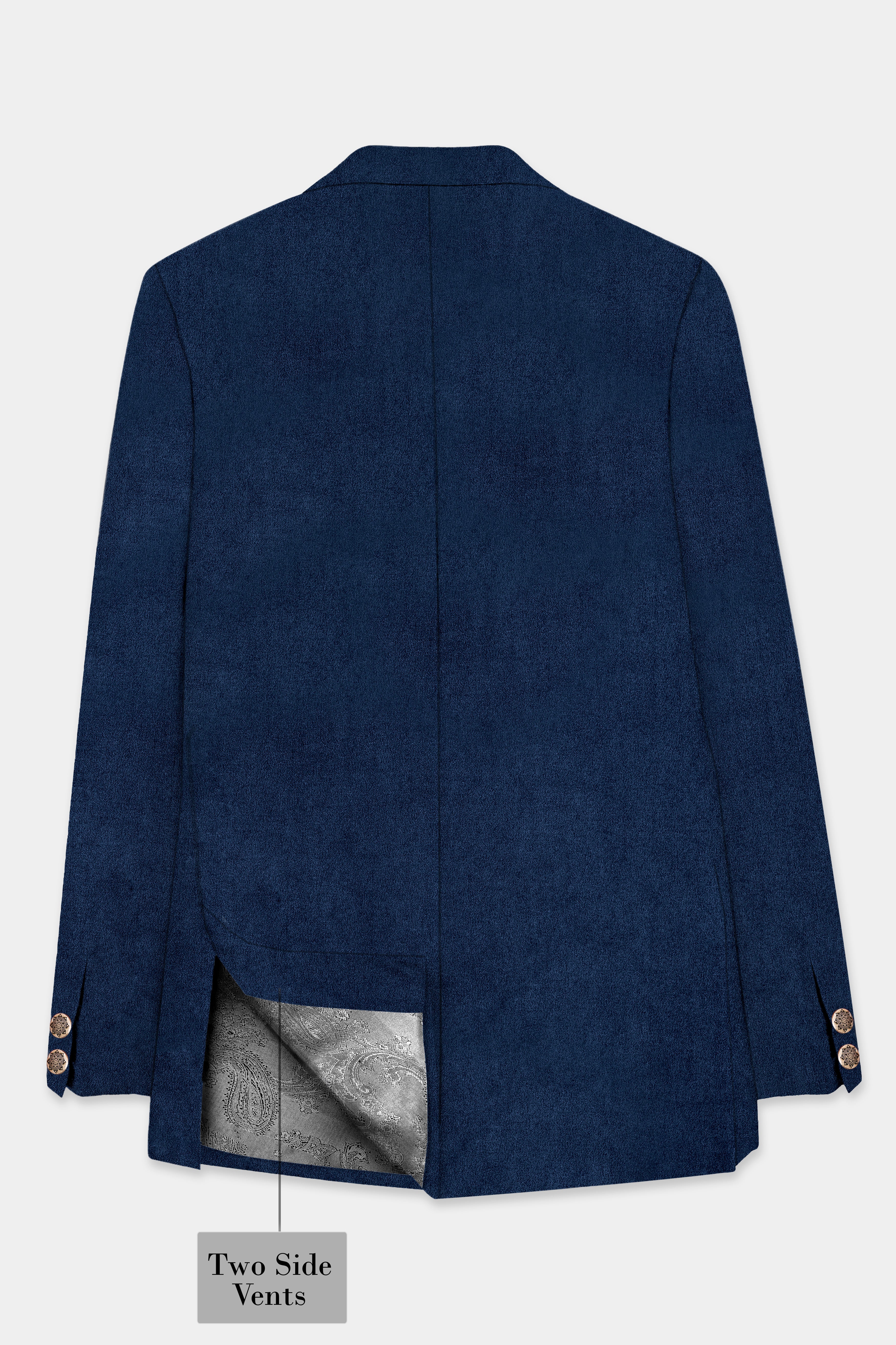 Downriver Blue Velvet Cross Placket Bandhgala Blazer