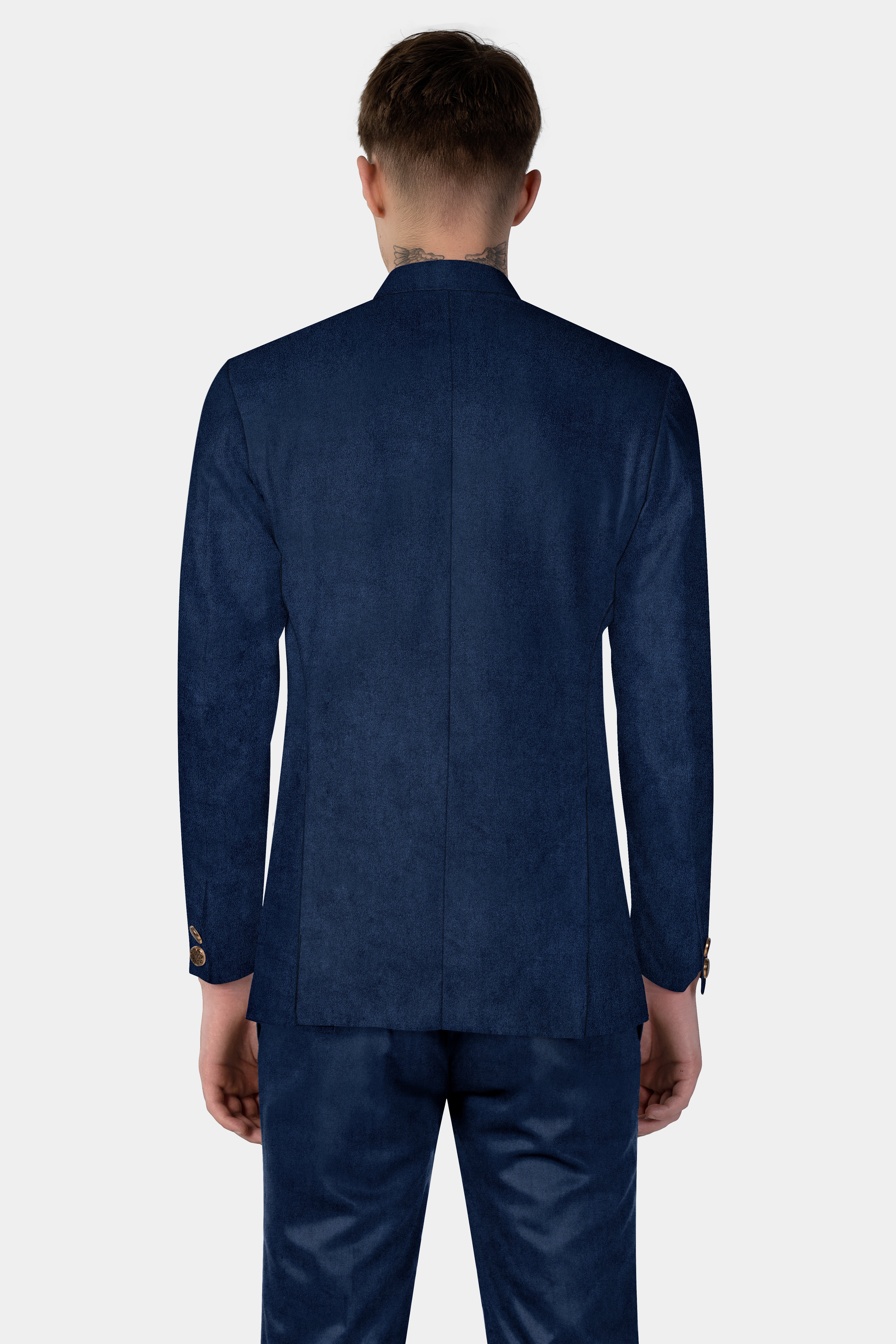 Downriver Blue Velvet Cross Placket Bandhgala Blazer