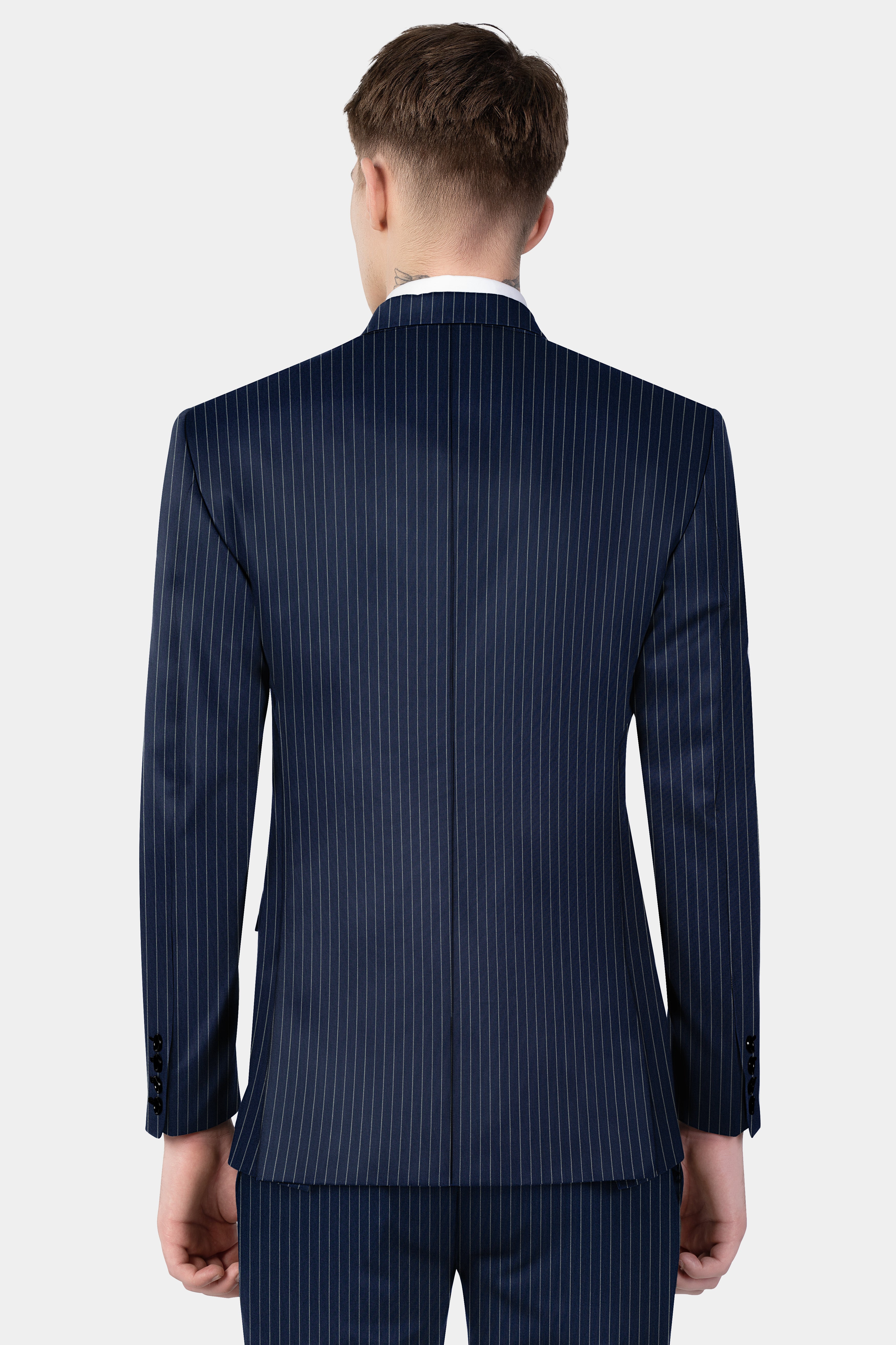 Vulcan Blue Striped Wool Blend Double Breasted Blazer